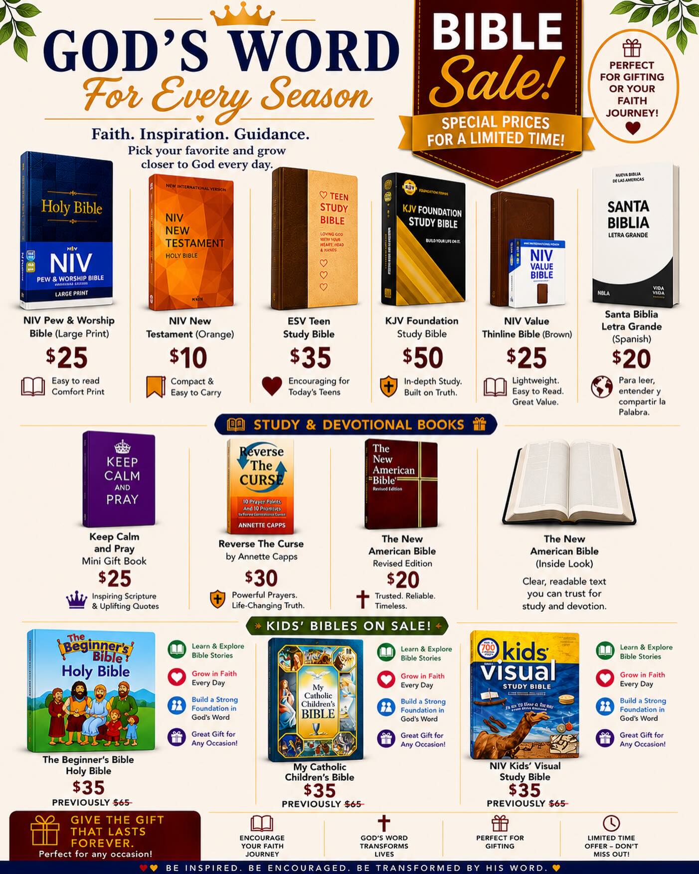 Jazzy Gifts Facebook ad: GOD’S WORD FOR EVERY SEASON, BIBLE SALE!