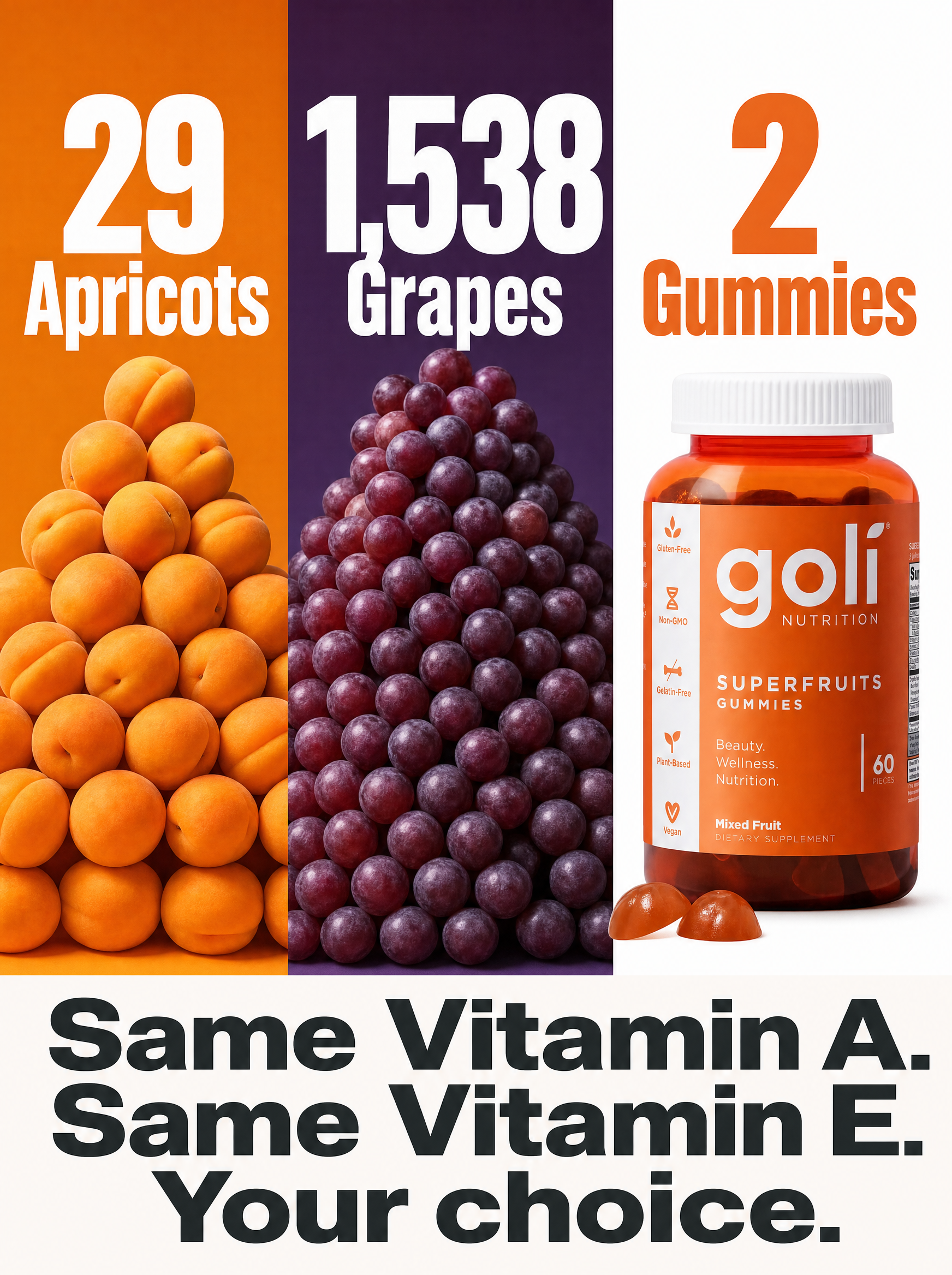 Goli Facebook ad: $50 of Fruit, or Two Gummies?