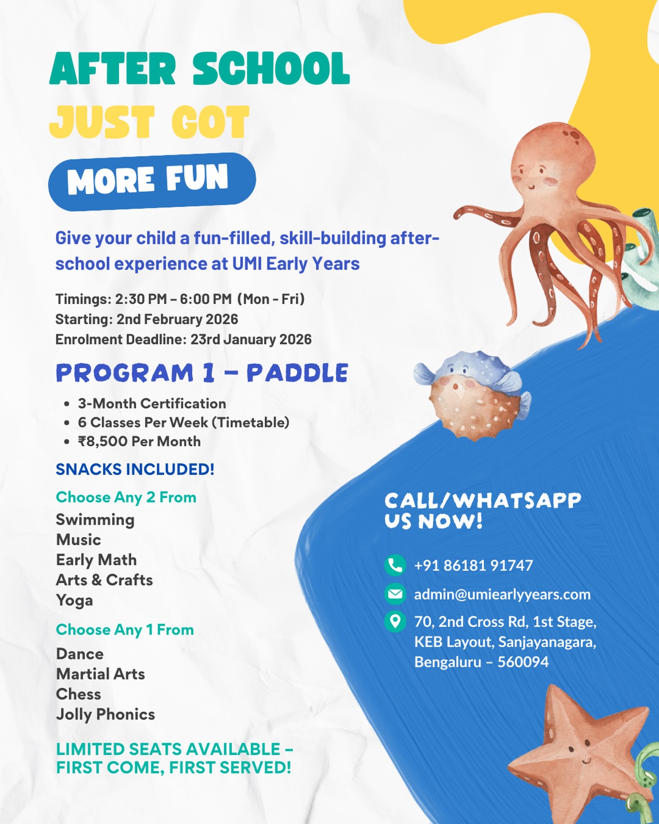 UMI Early Years Bangalore Facebook ad: After school just got a whole lot more…