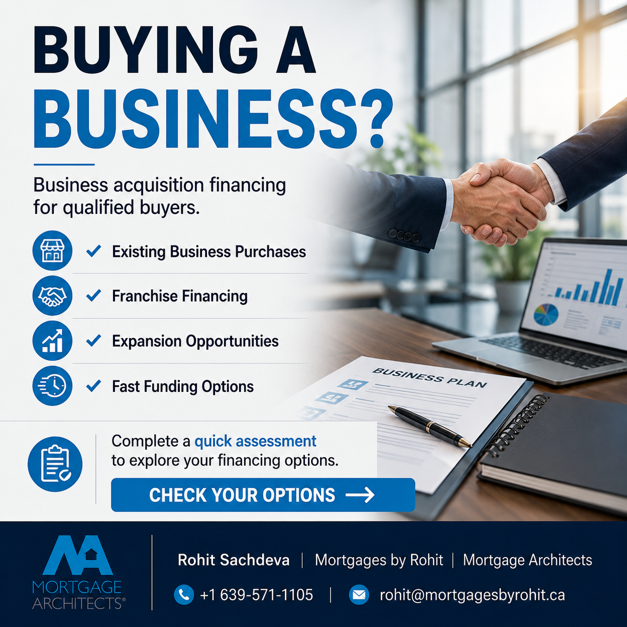 Mortgages By Rohit Facebook ad: Business Acquisition Financing from $100K-$2M+