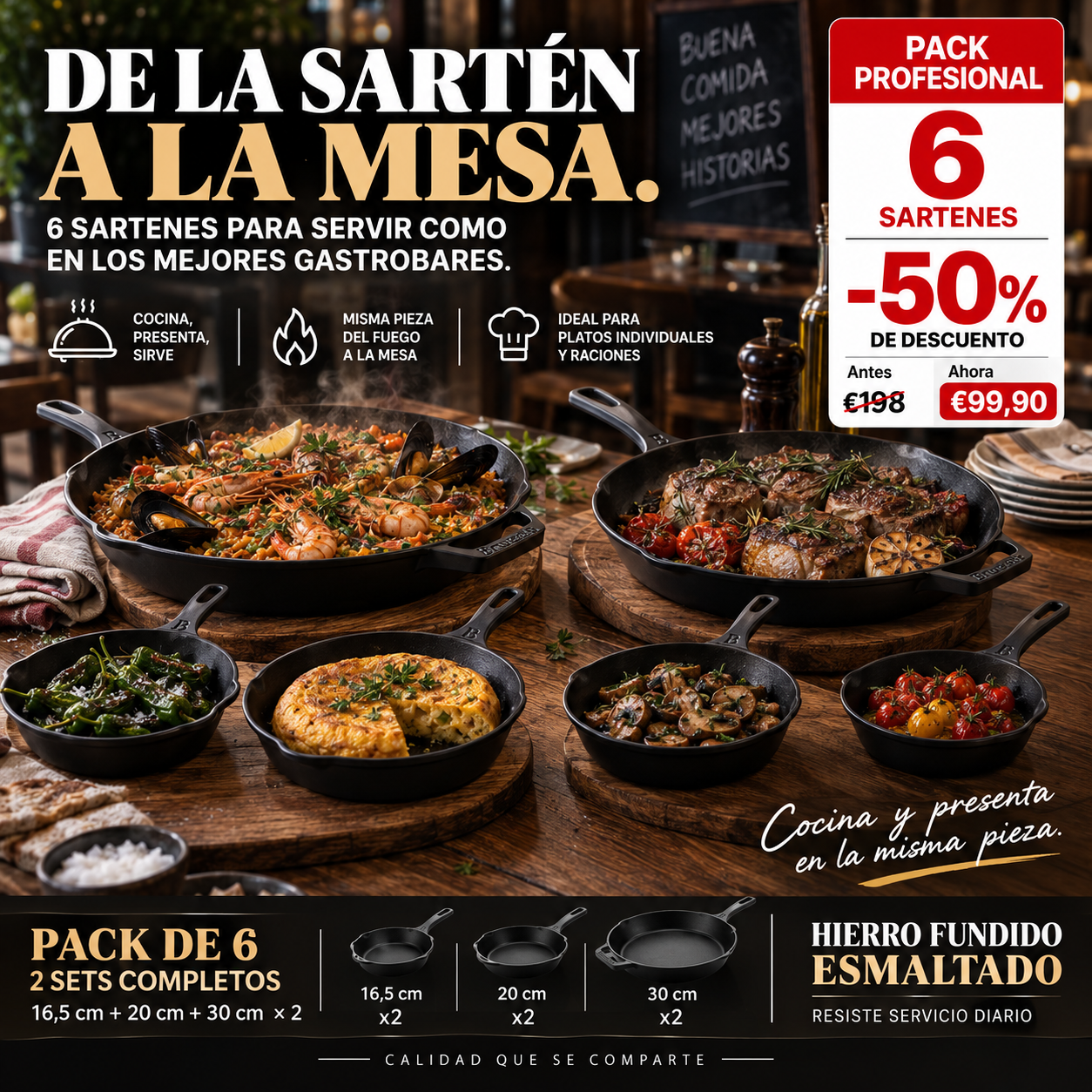 Bruselas Cocina Spain Facebook ad: Pack 6 Sartenes Profesional -50%