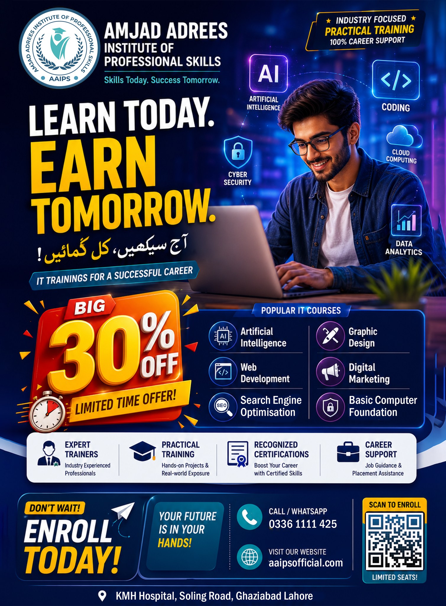 Amjad Adrees Institute of Professional Skills - AAIPS Facebook ad: Get 30% Off! earn High-Earning IT Skills!