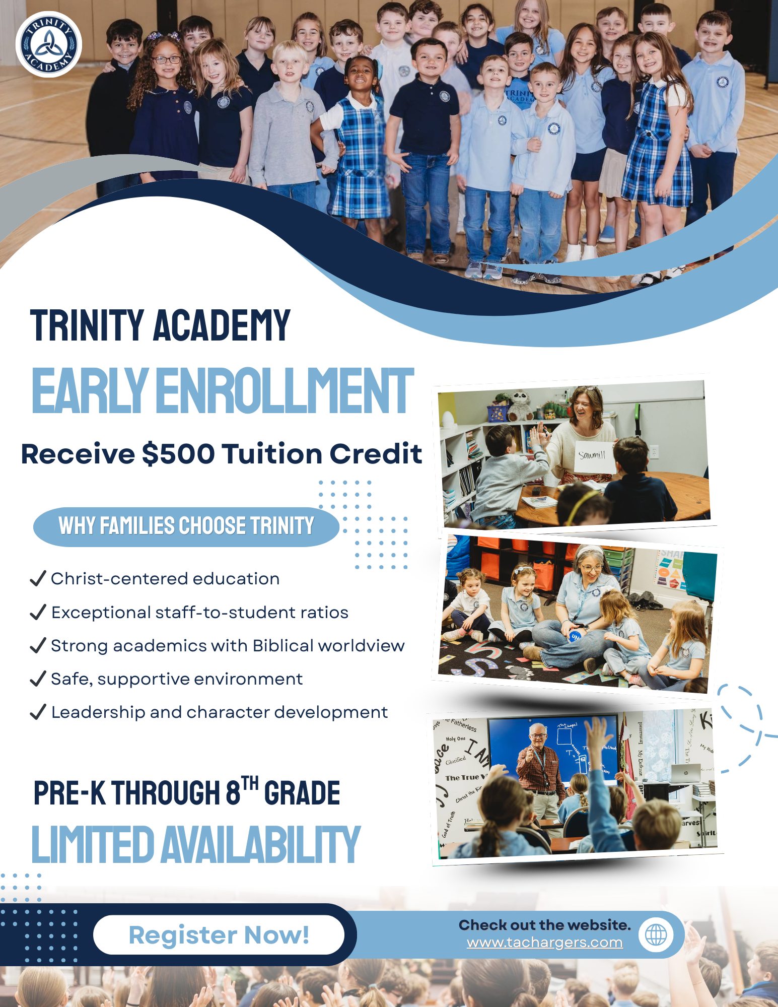 Trinity Academy Facebook ad: Early Enrollment is NOW OPEN at Trinity Academy!