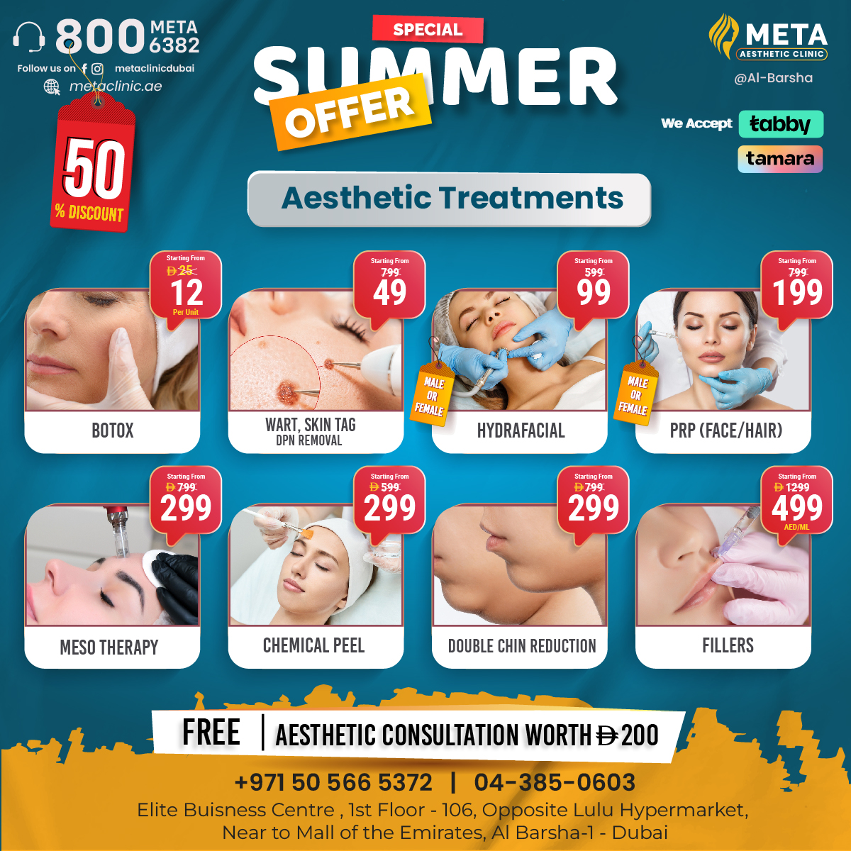 Meta Aesthetic Clinic Al Barsha Facebook ad: Book Now