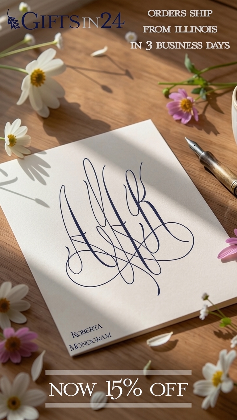 Gifts in 24 - Personalized Stationery and Custom Printed Gifts Facebook ad: Exclusive Monogram Style-15% Off