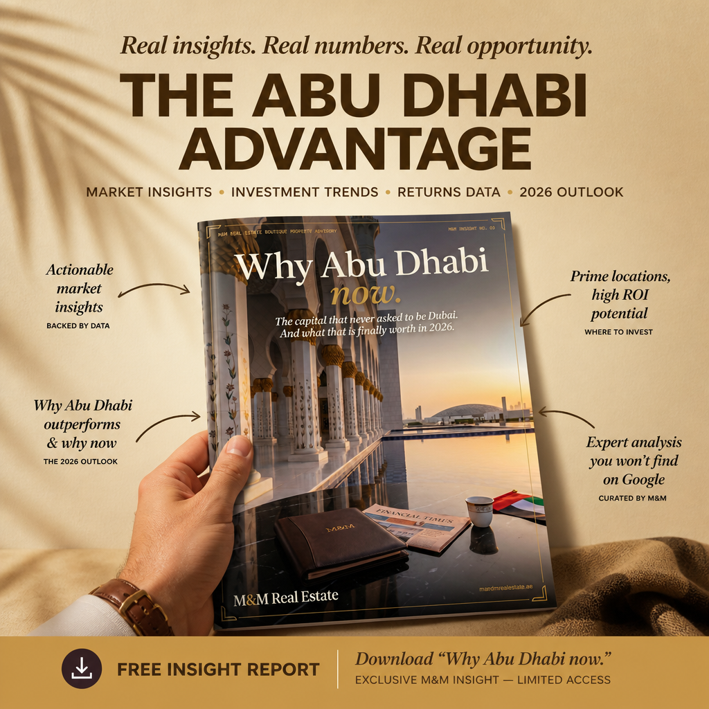 M&M Real Estate Dubai Facebook ad: Why Abu Dhabi now, free report.