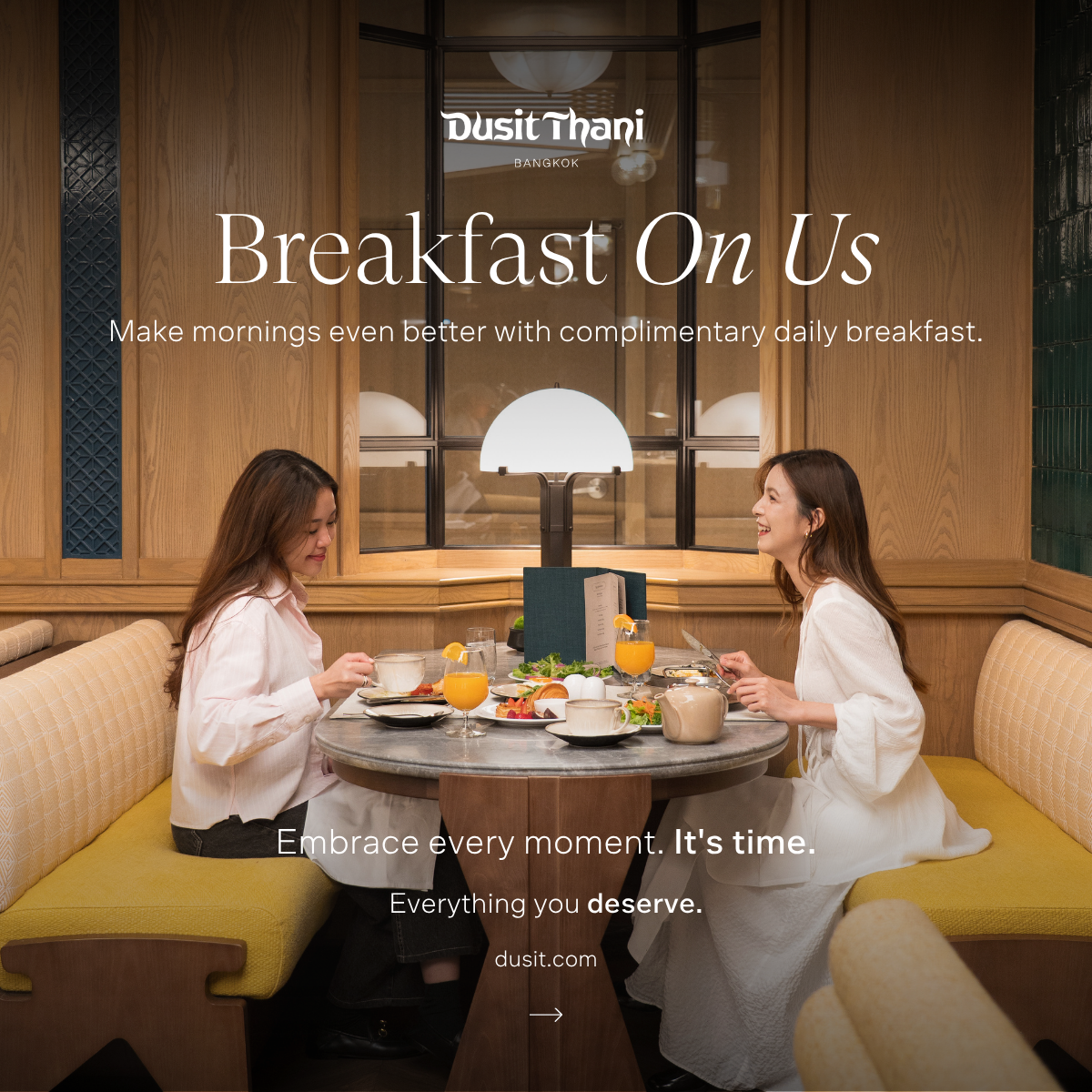 Dusit Thani Bangkok Facebook ad: Breakfast On Us | Book by 30 September