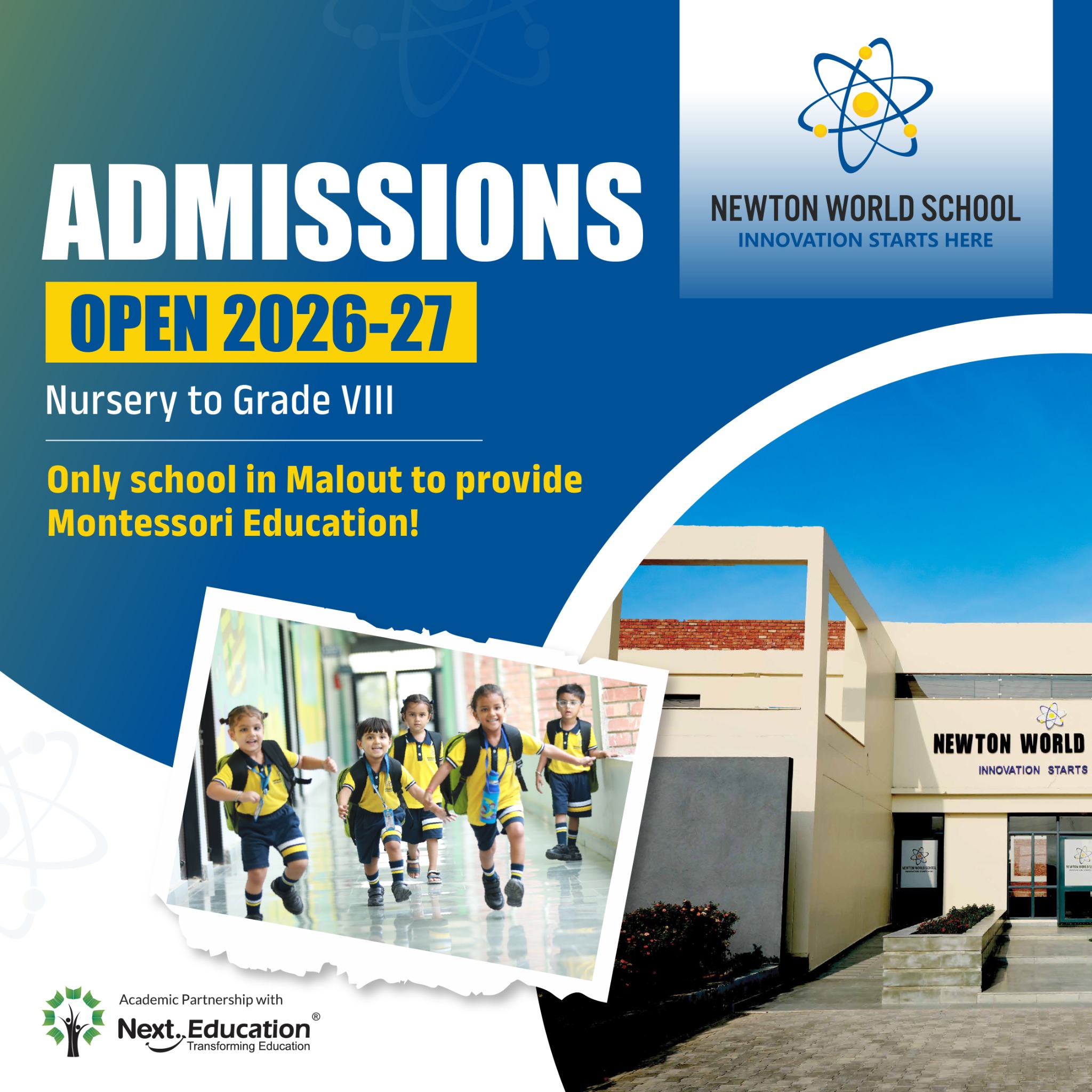 Newton World School Malout Facebook ad: ๐๐๐ฆ๐ข๐ฌ๐ฌ๐ข๐จ๐ง๐ฌ ๐๐ฉ๐๐ง ๐๐จ๐ซ ๐ญ๐ก๐ ๐๐โฆ