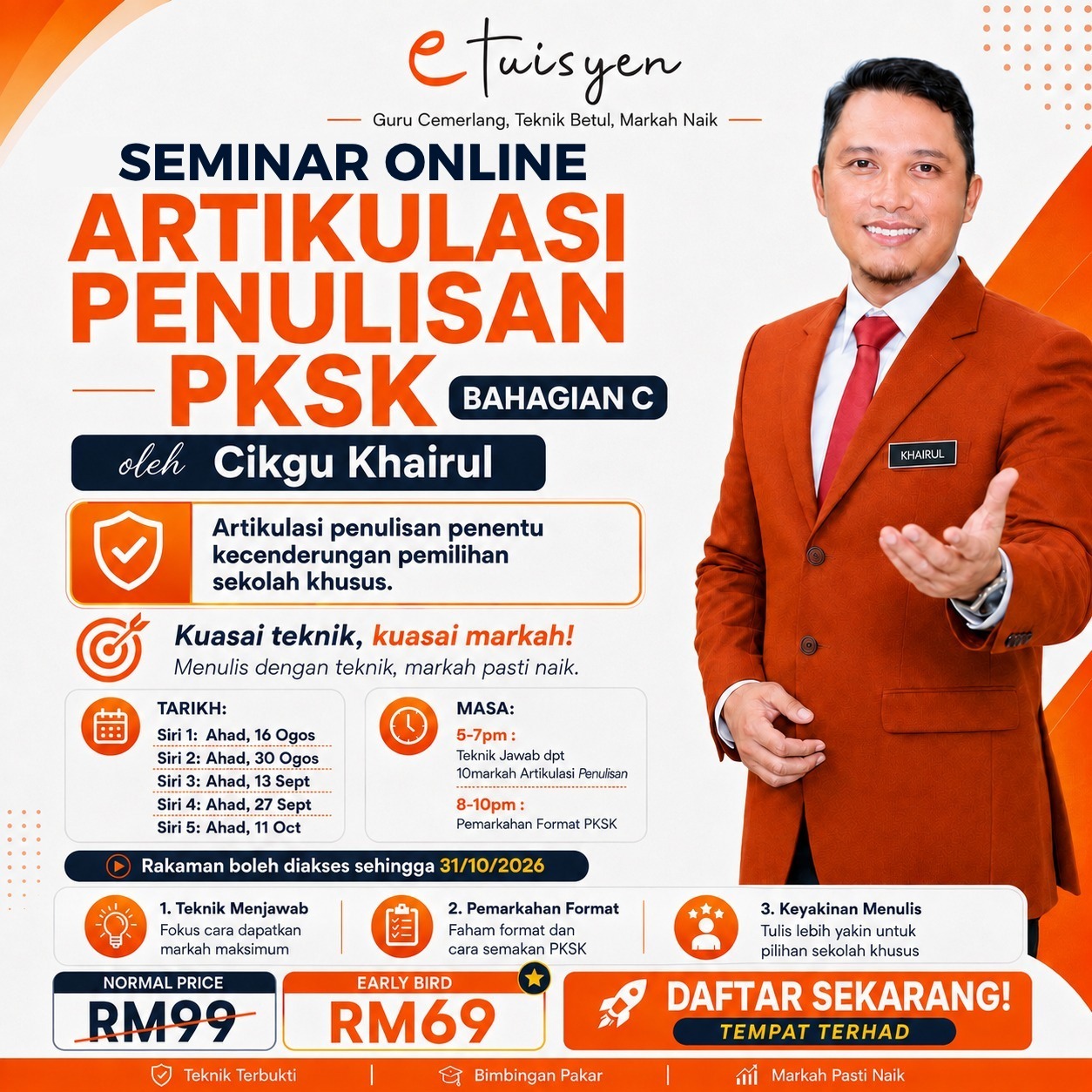eTuisyen.my Facebook ad: Belajar Teknik Pemarkahan Artikulasi Penulisan PKSK