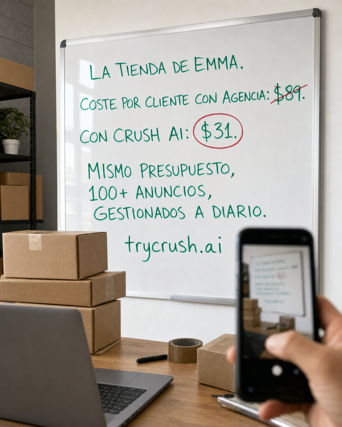 trycrush.ai Facebook ad: Coste por cliente: de $89 a $31