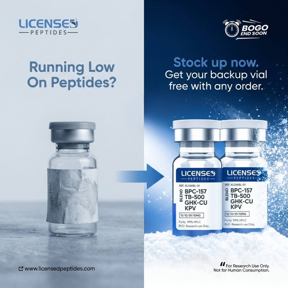 LicensedPeptides.com Facebook ad: Buy One Get One Free Sale Ends Soon