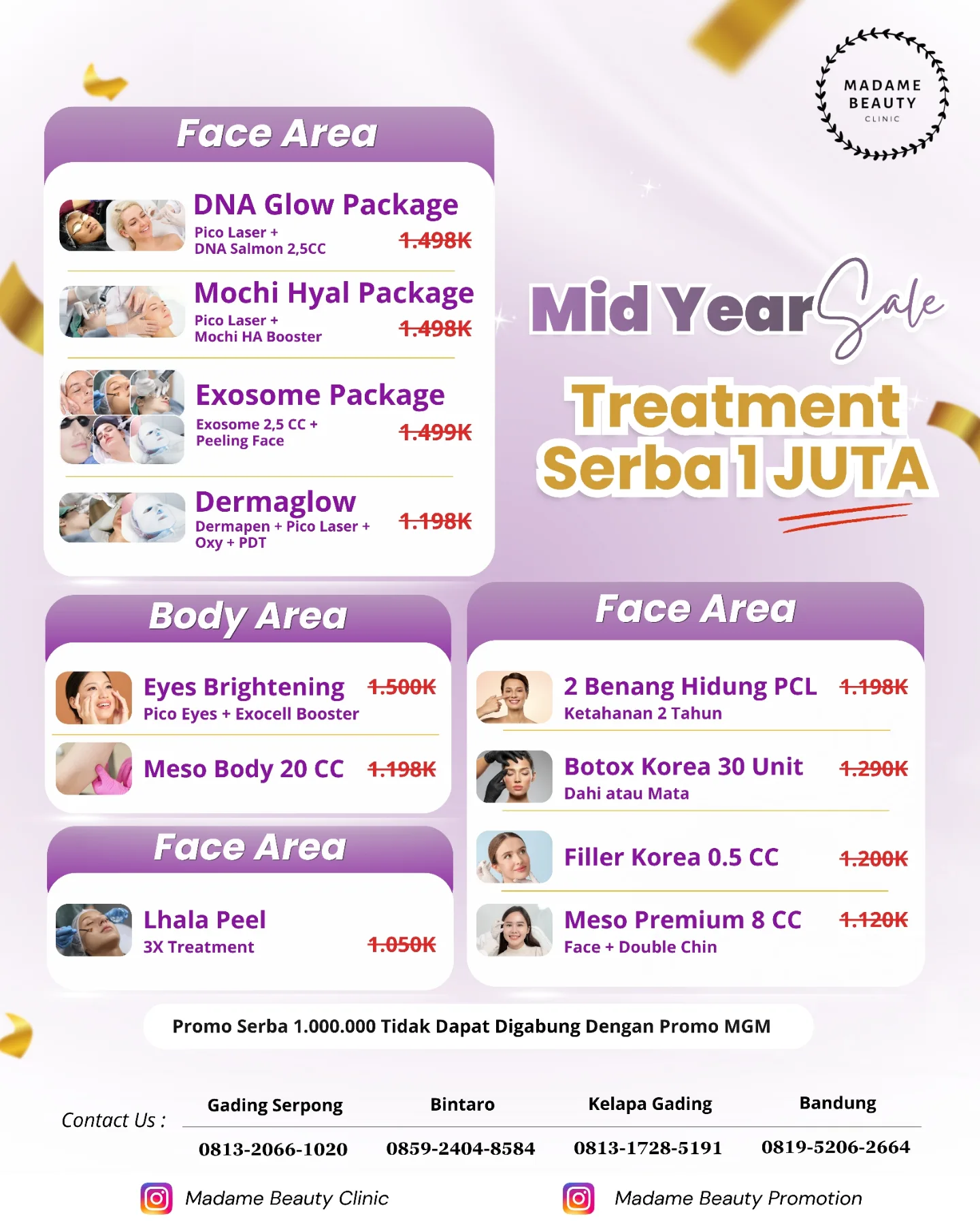 Madame Beauty Clinic Facebook ad: Coba cek kaca sekarang… Kulitmu udah kelihatan lelah…