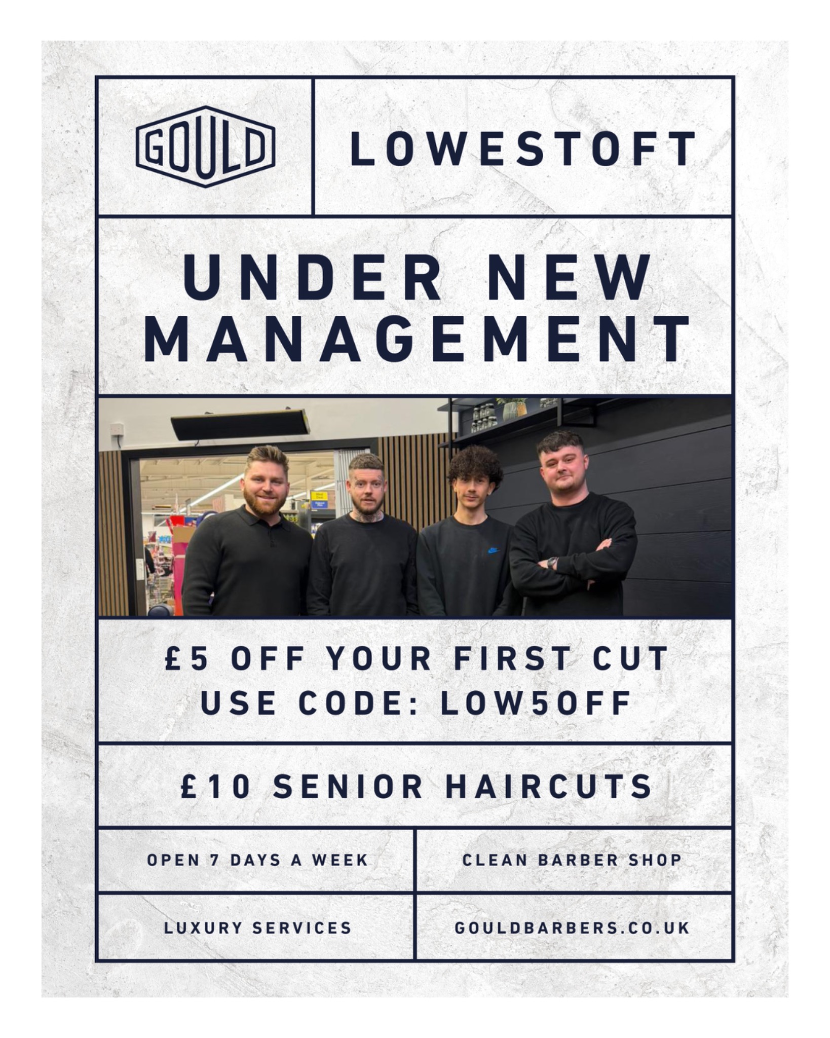 Gould Barbers Facebook ad: Get £5 OFF your first cut with code LOW5OFF
