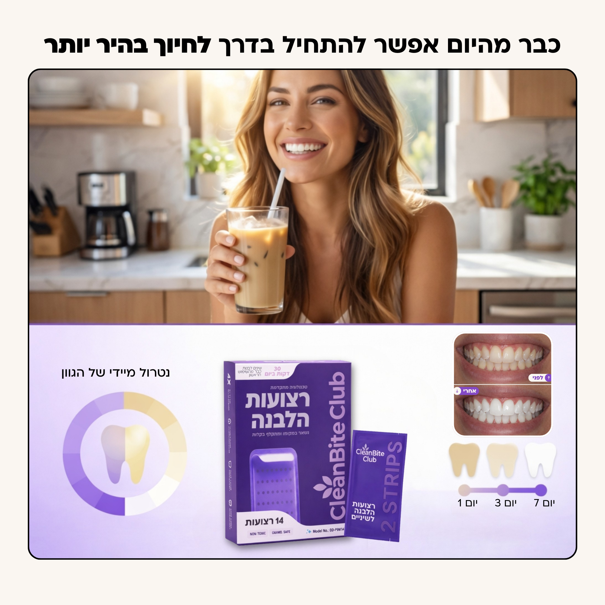 המלצות על הלבנת שיניים Facebook ad: ניסיתם רצועות הלבנה בעבר ושנאתם את הרגישות? זה שונה