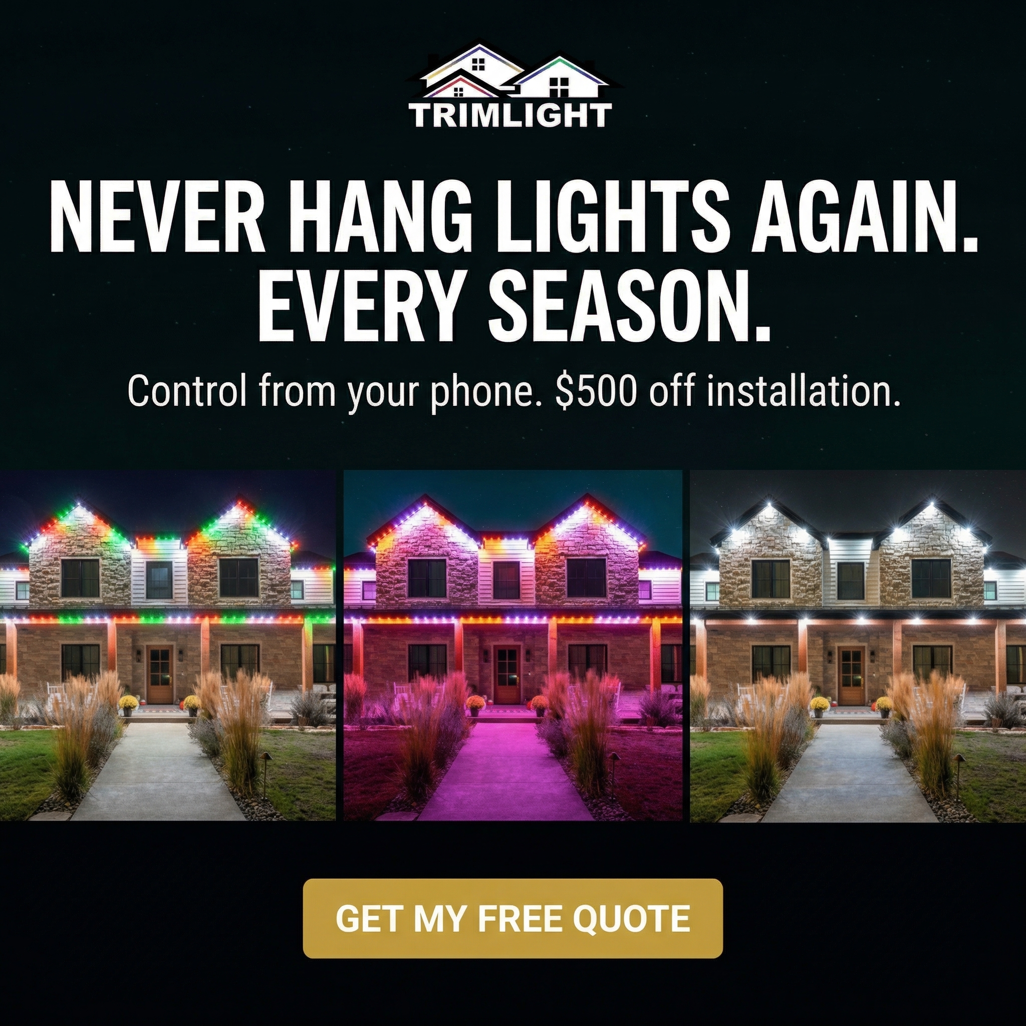 Vancouver Permanent Lights Facebook ad: Get a Free Quote for Permanent Holiday Lighting!
