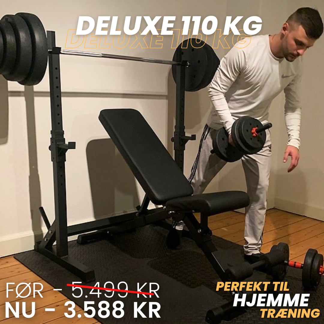Kilo Game Facebook ad: STÆRKT NEDSAT! Deluxe 110 KG sæt til din hjemmetræning