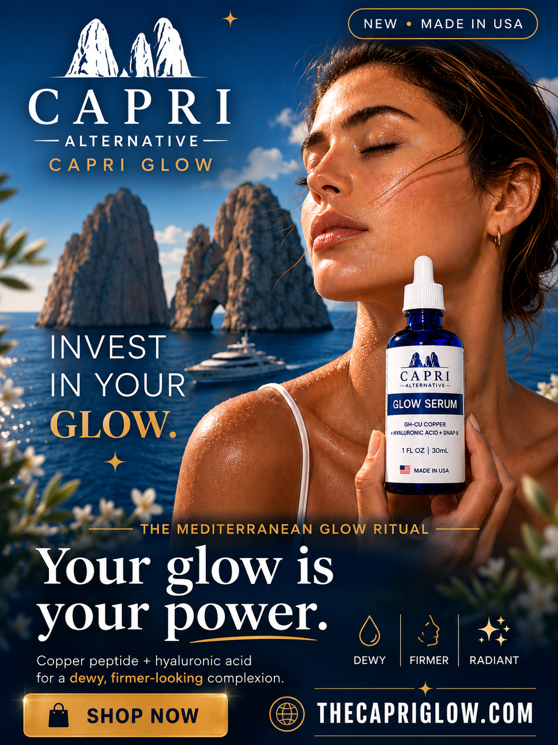 Thecapriglow Facebook ad: Capri Glow Serum | Copper Peptide + Hyaluronic Acid Serum