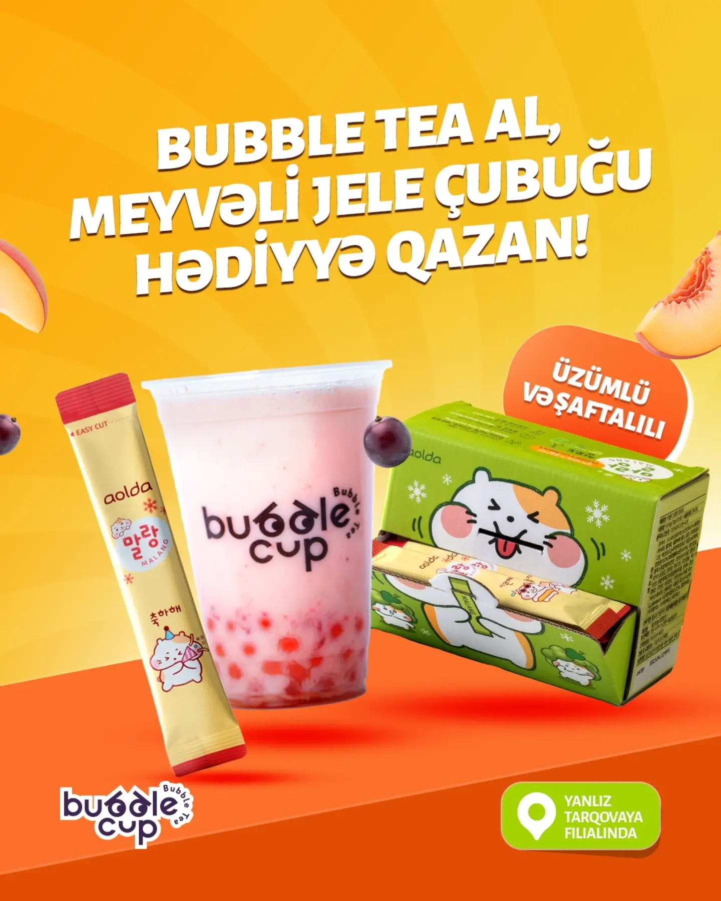 Bubble cup Facebook ad: İstədiyin bubble tea-dən al, hədiyyə olaraq meyvəli jele…