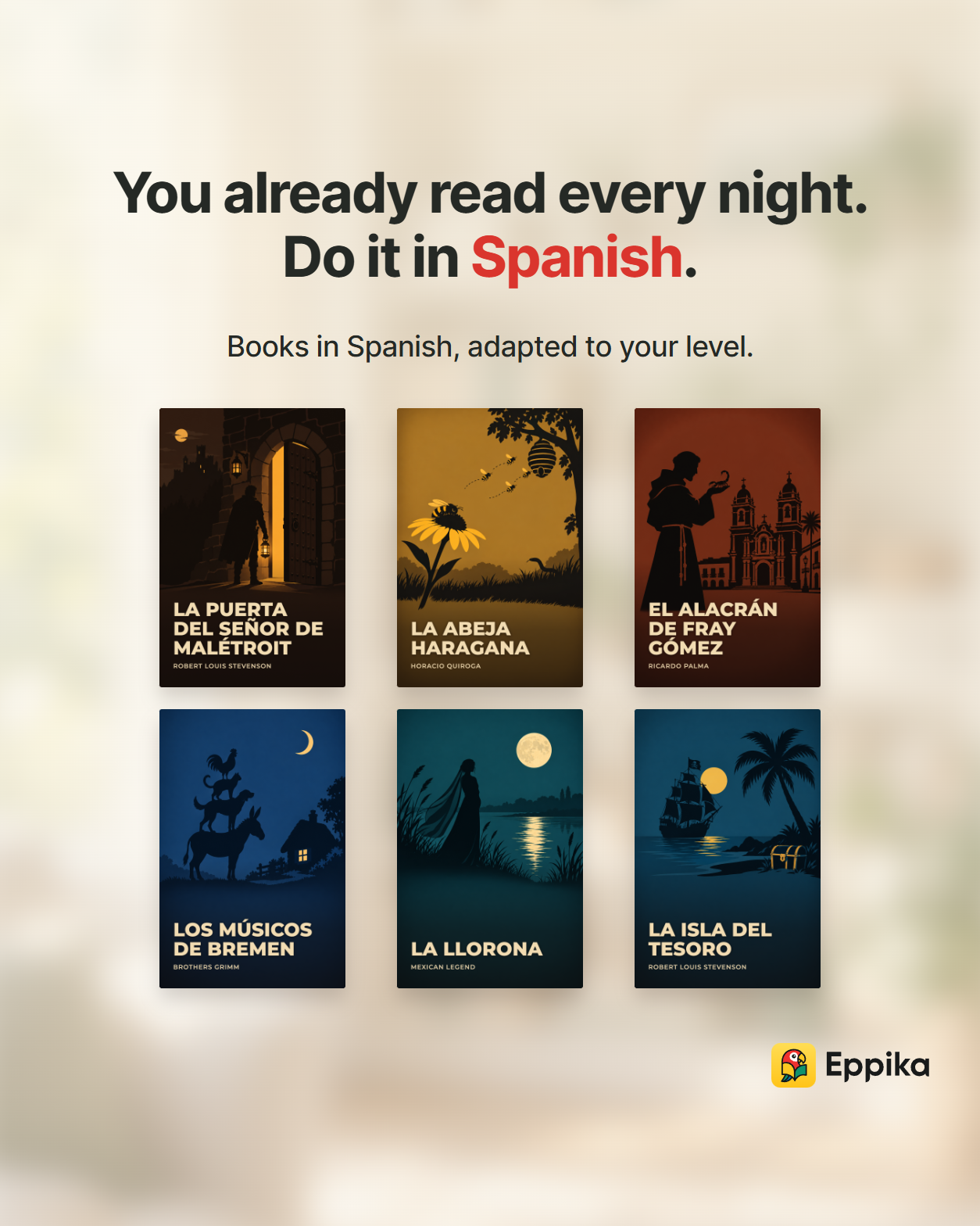 Eppika Facebook ad: Finish a Spanish story tonight
