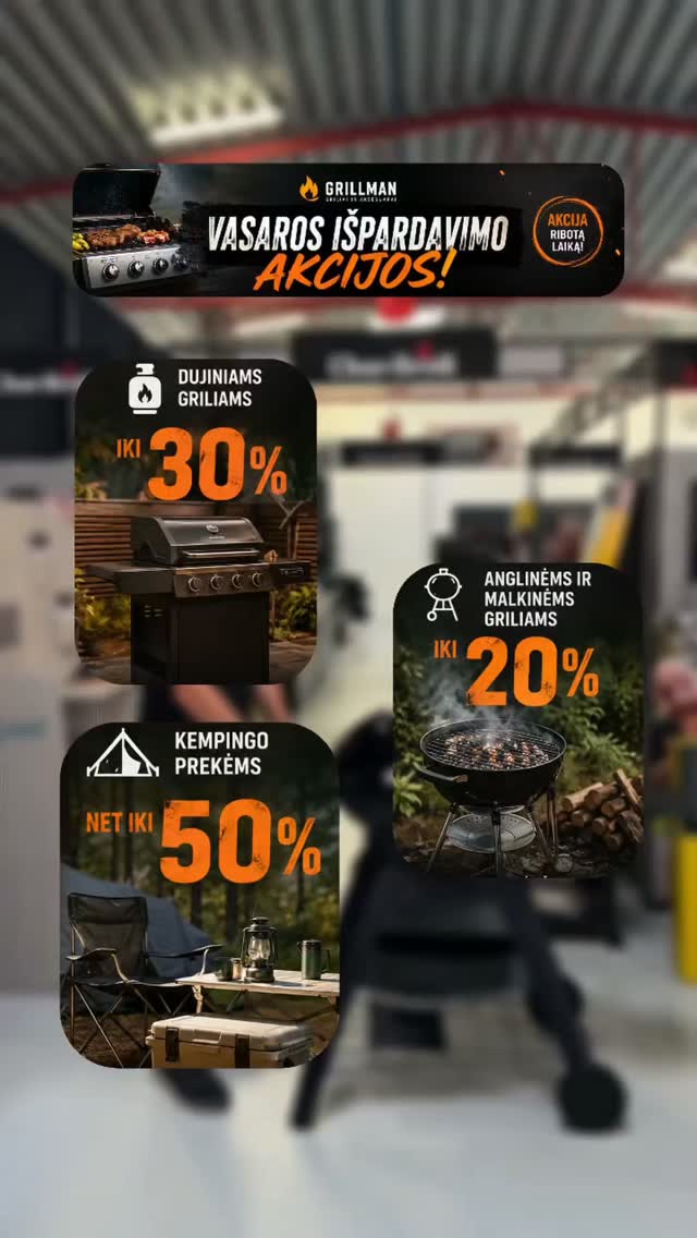 GrillMan Facebook ad: VASAROS IŠPARDAVIMAS, griliams iki -30 %