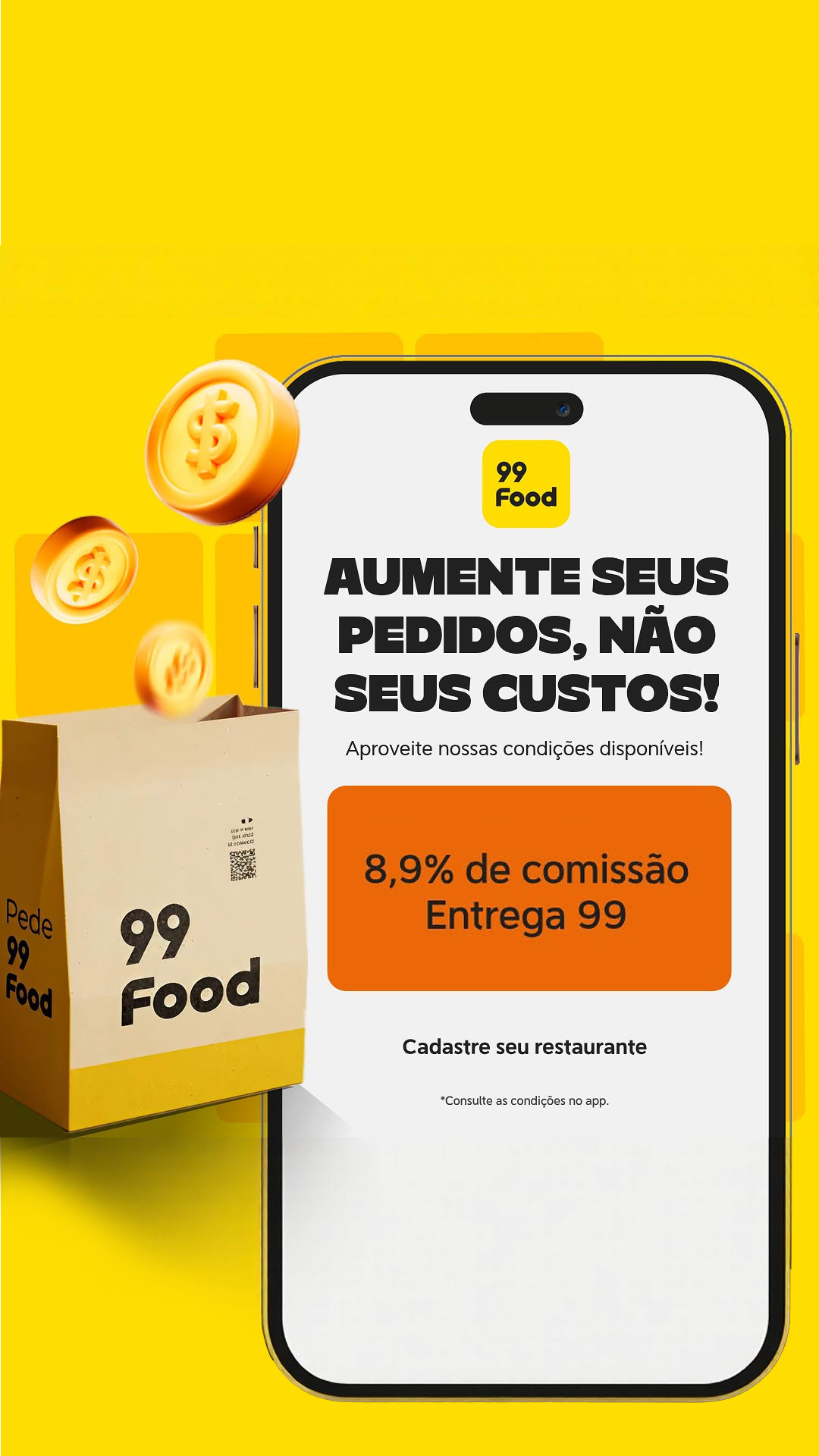 Vou de 99 Facebook ad: Cadastre seu restaurante agora