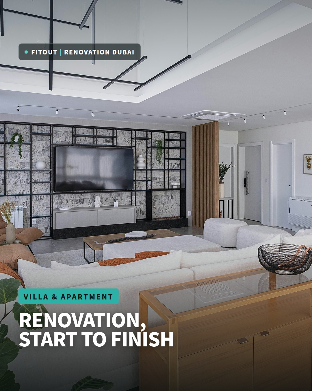 Fitout & Renovation Dubai Facebook ad: Villa & apartment renovation in Dubai, swipe to…