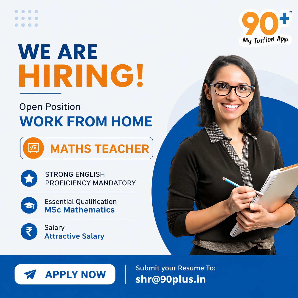 90+ My Tuition App Facebook ad: Apply now to become a part of 90+!