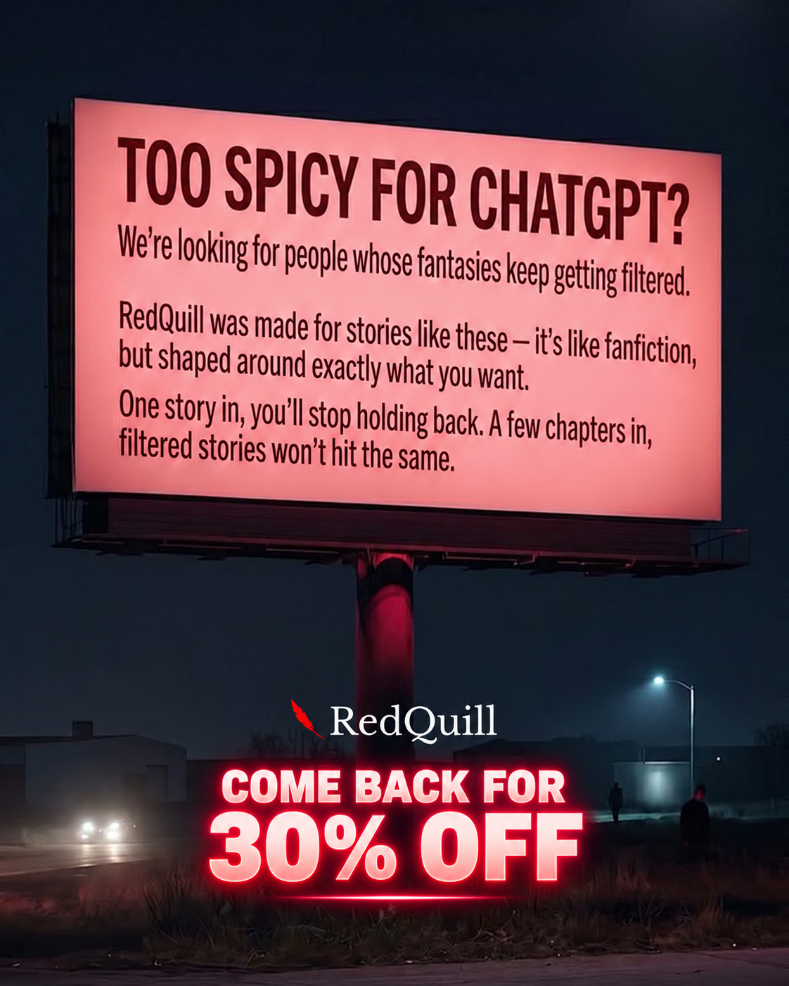 RedQuill Facebook ad: 30% off now to come back to RedQuill