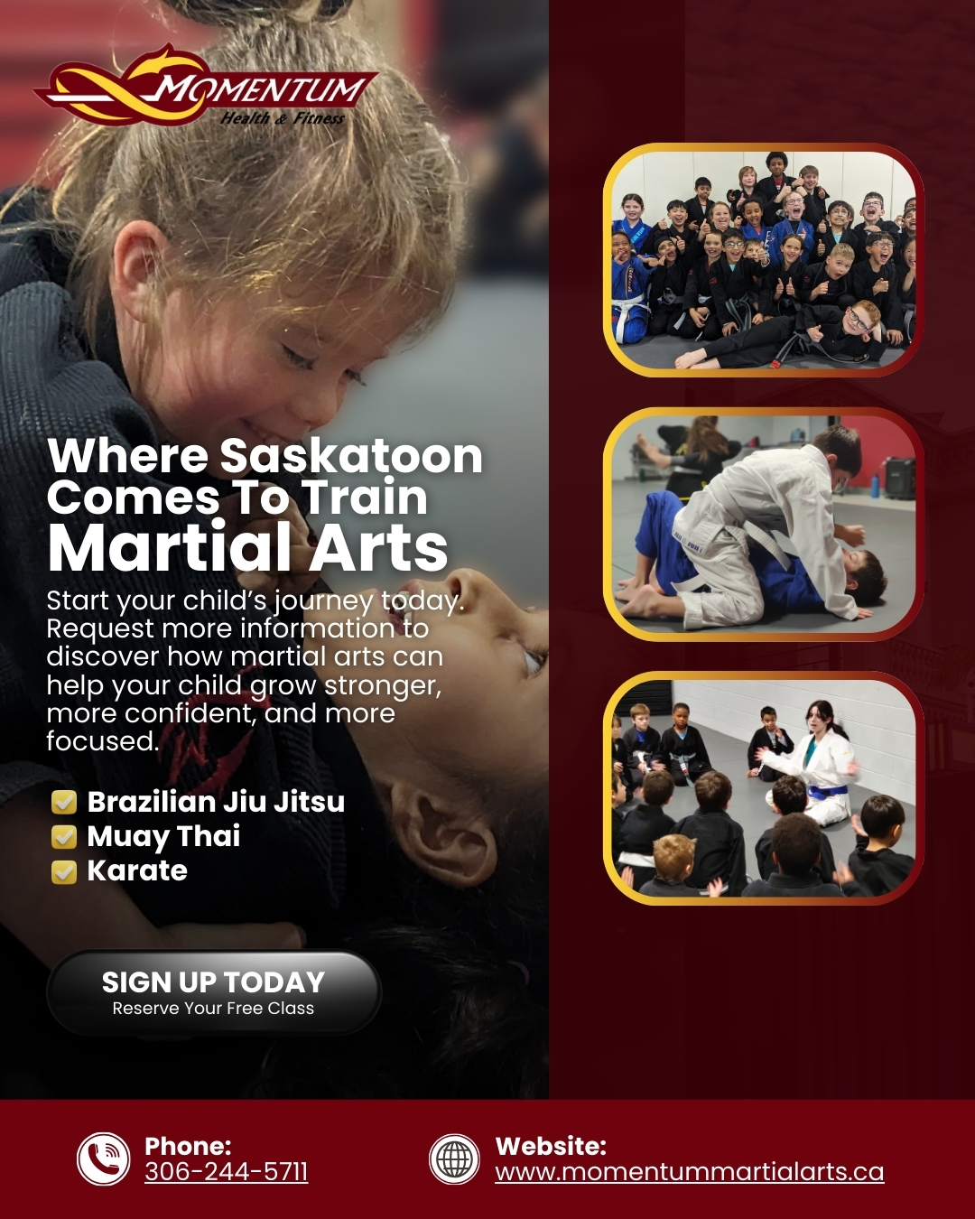 Momentum Martial Arts (Saskatoon) Facebook ad from Feb 5, 2026