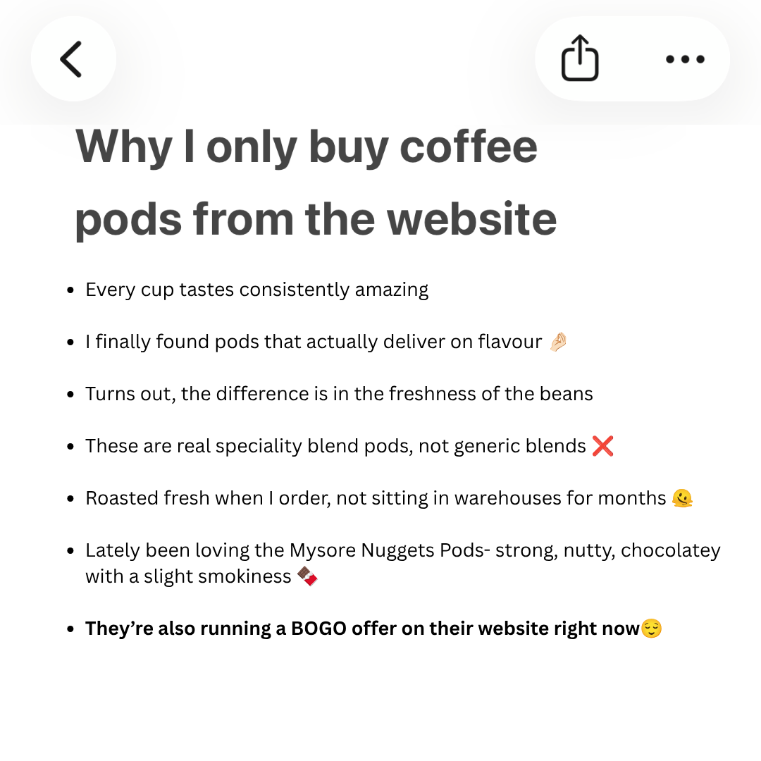 ToffeeCoffee Roasters Facebook ad: Buy 1 Get 1 Free on All Coffee Pods!