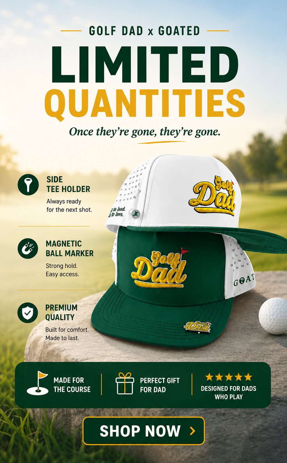 Dad Built Facebook ad: Dad Built x Goated Golf Has Arrived