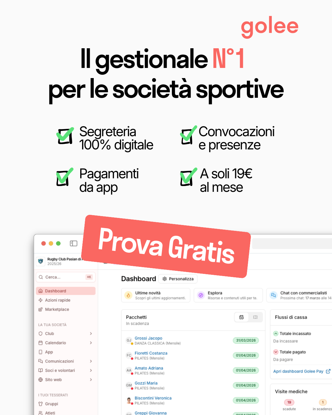 Golee Facebook ad: Il gestionale N°1 per società sportive