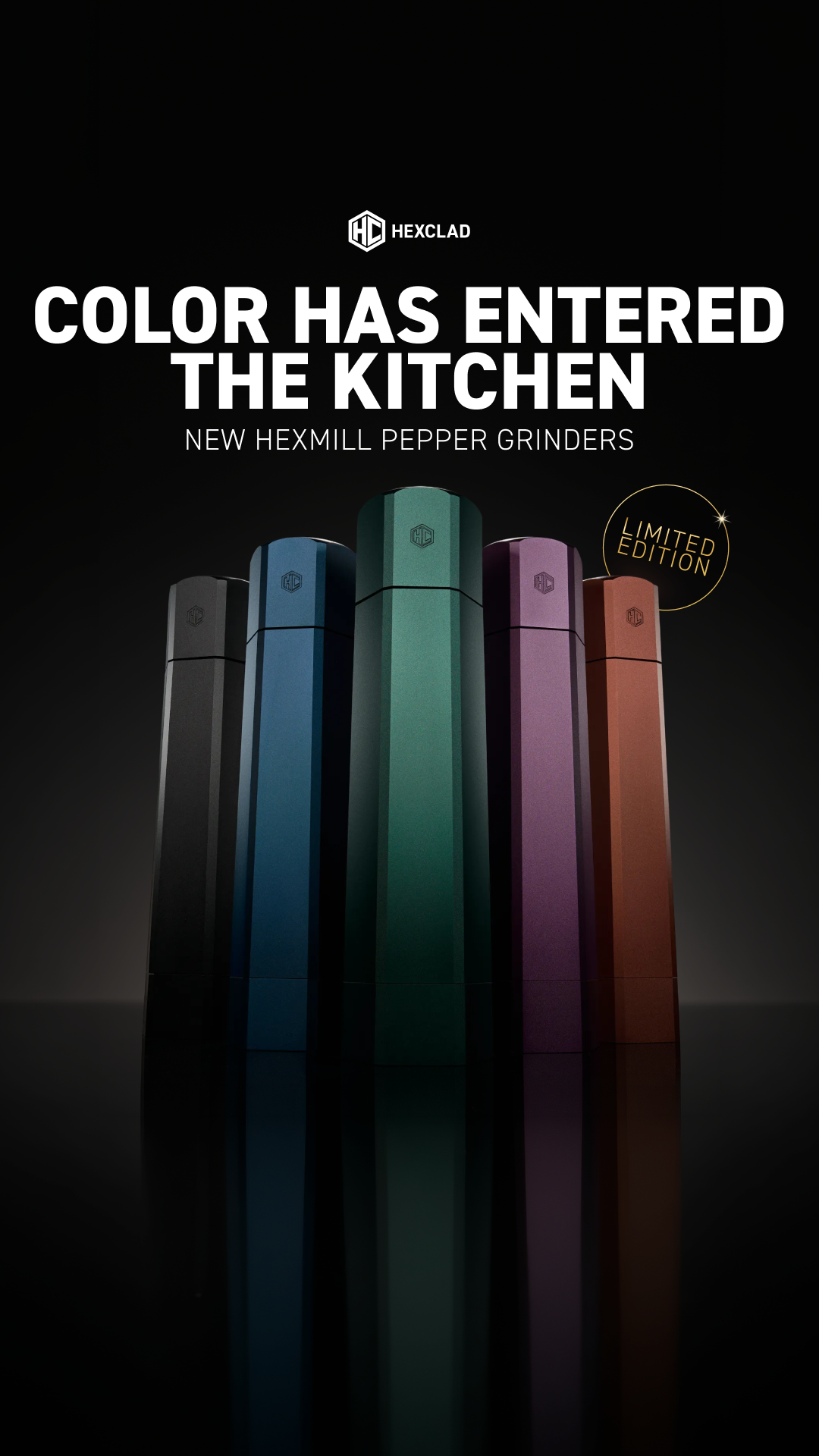 HexClad Facebook ad: New Colors: The HexMill Pepper Grinder