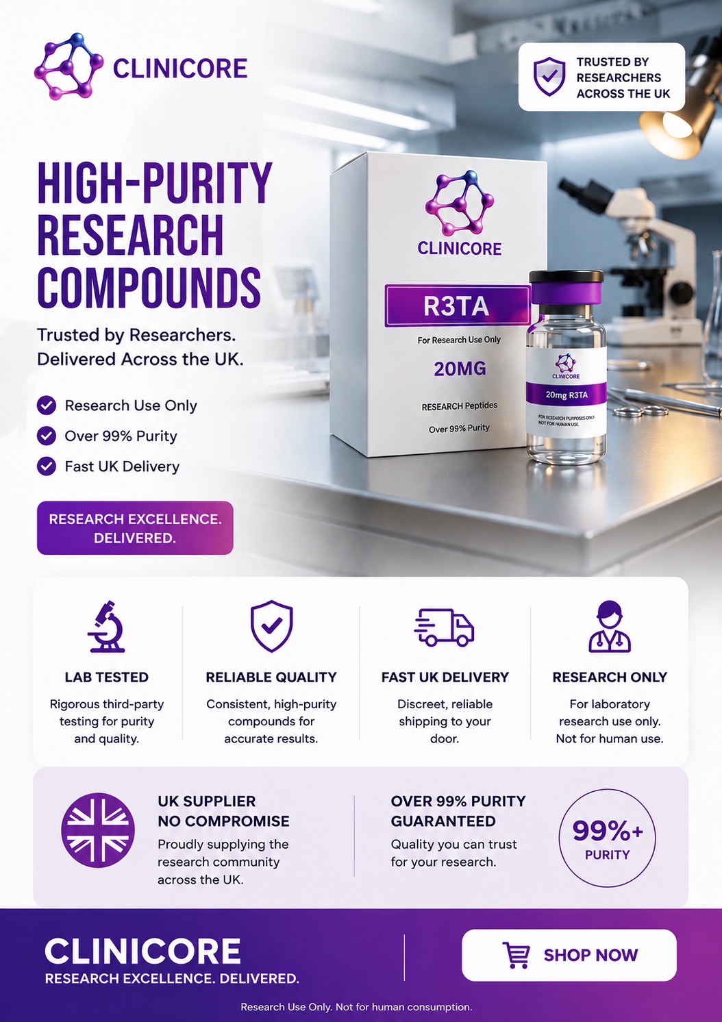 Clinicore Facebook ad: Clinicore | Research Peptides & High-Purity Laboratory…