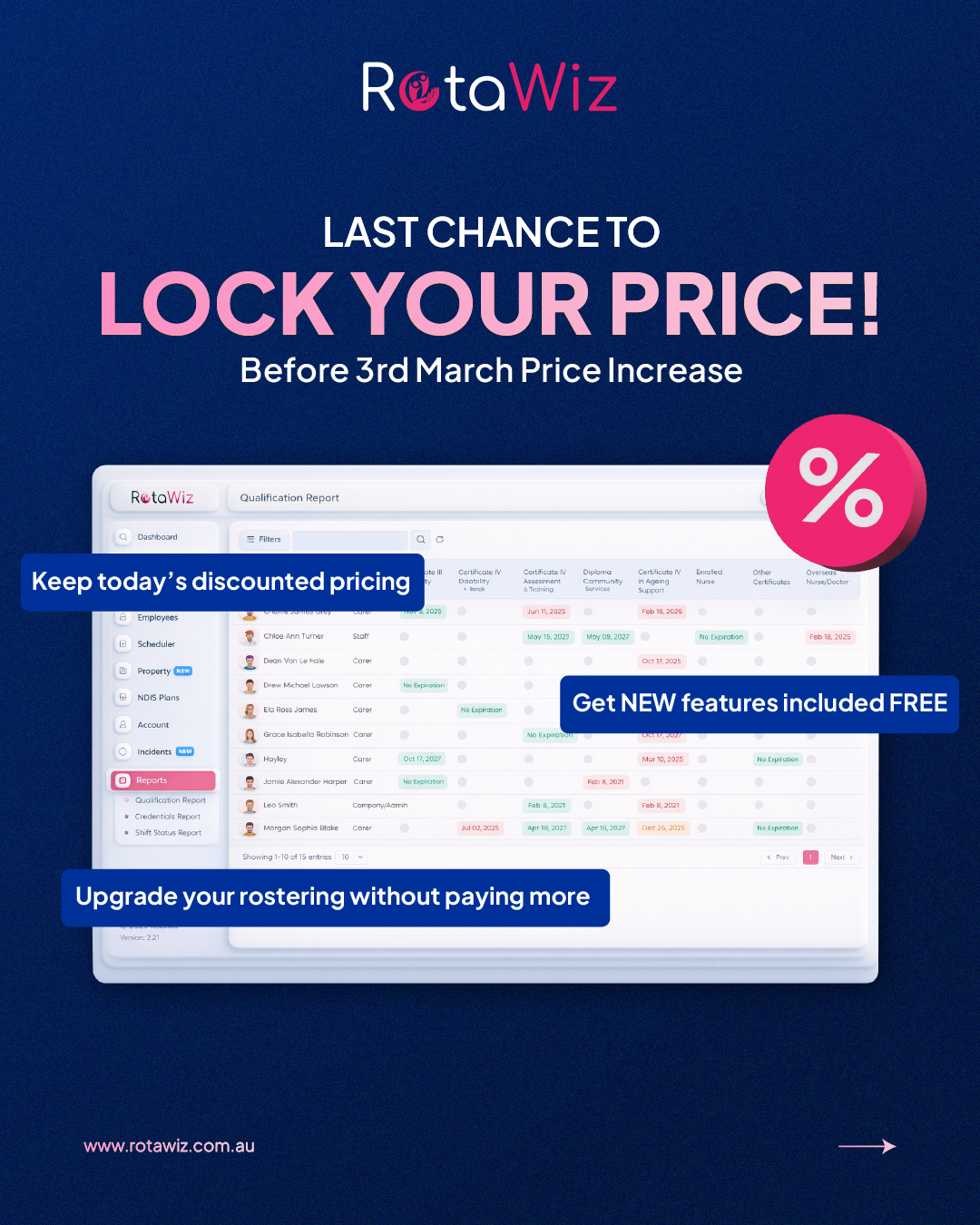 RotaWiz Facebook ad: Don’t wait until 3rd March, RotaWiz prices are…