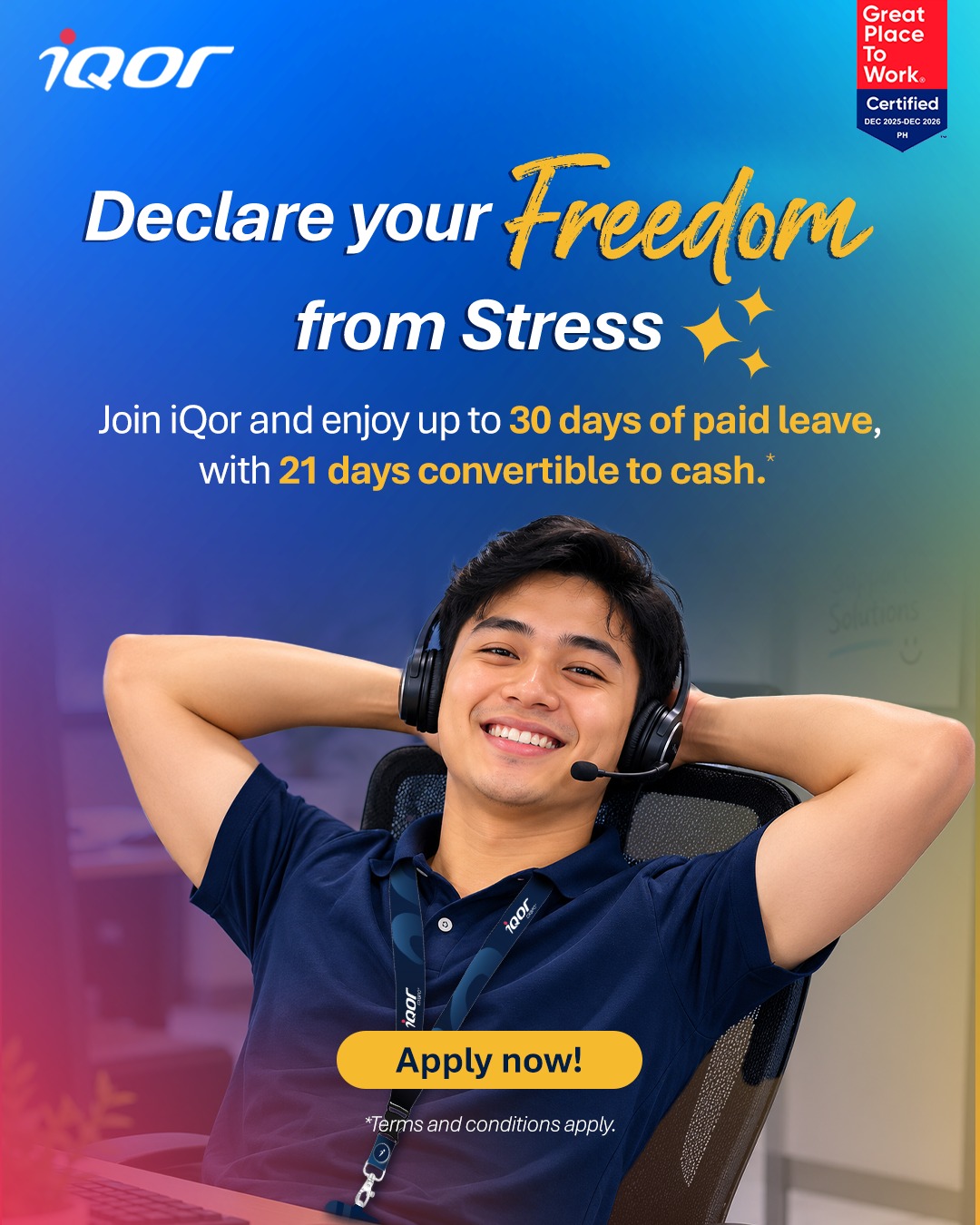 iQor Iloilo Facebook ad: Work hard, take the time you deserve, and…