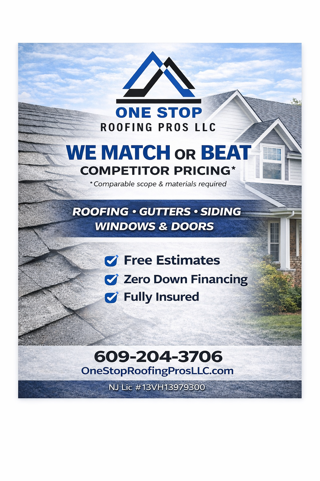 One Stop Roofing Pros LLC Facebook ad: Click to book FREE inspection