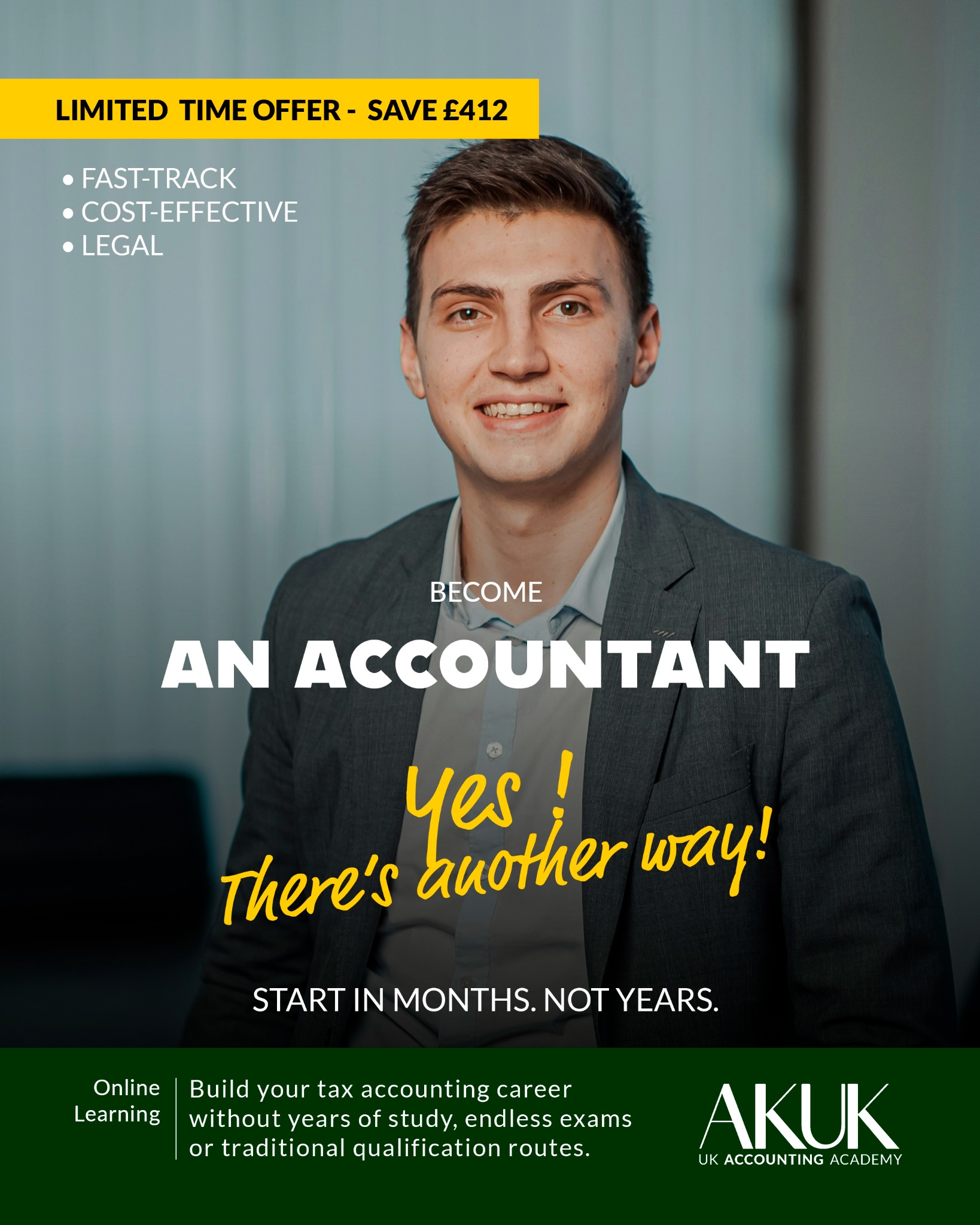 UK Accounting Academy Facebook ad: Become an accountant. Start in months, not years.
