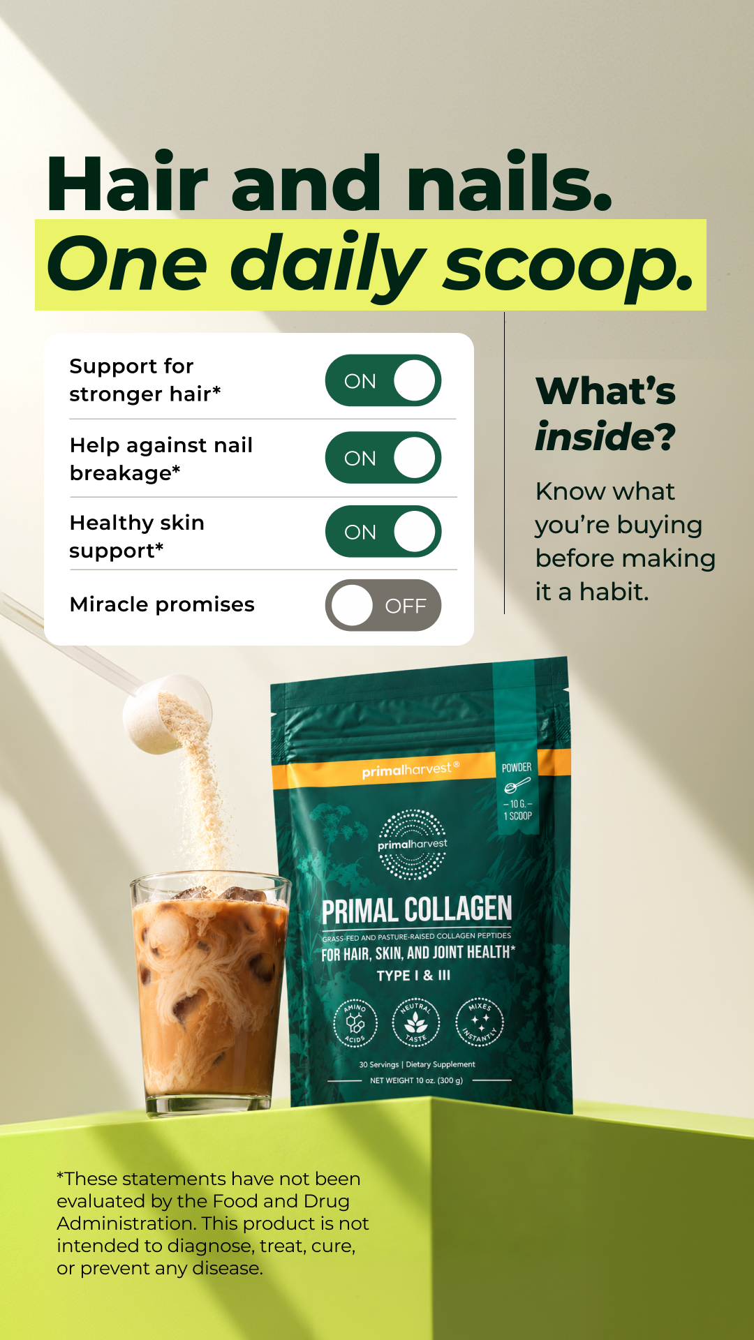 Primal Harvest Facebook ad: Daily support for hair and nails*.