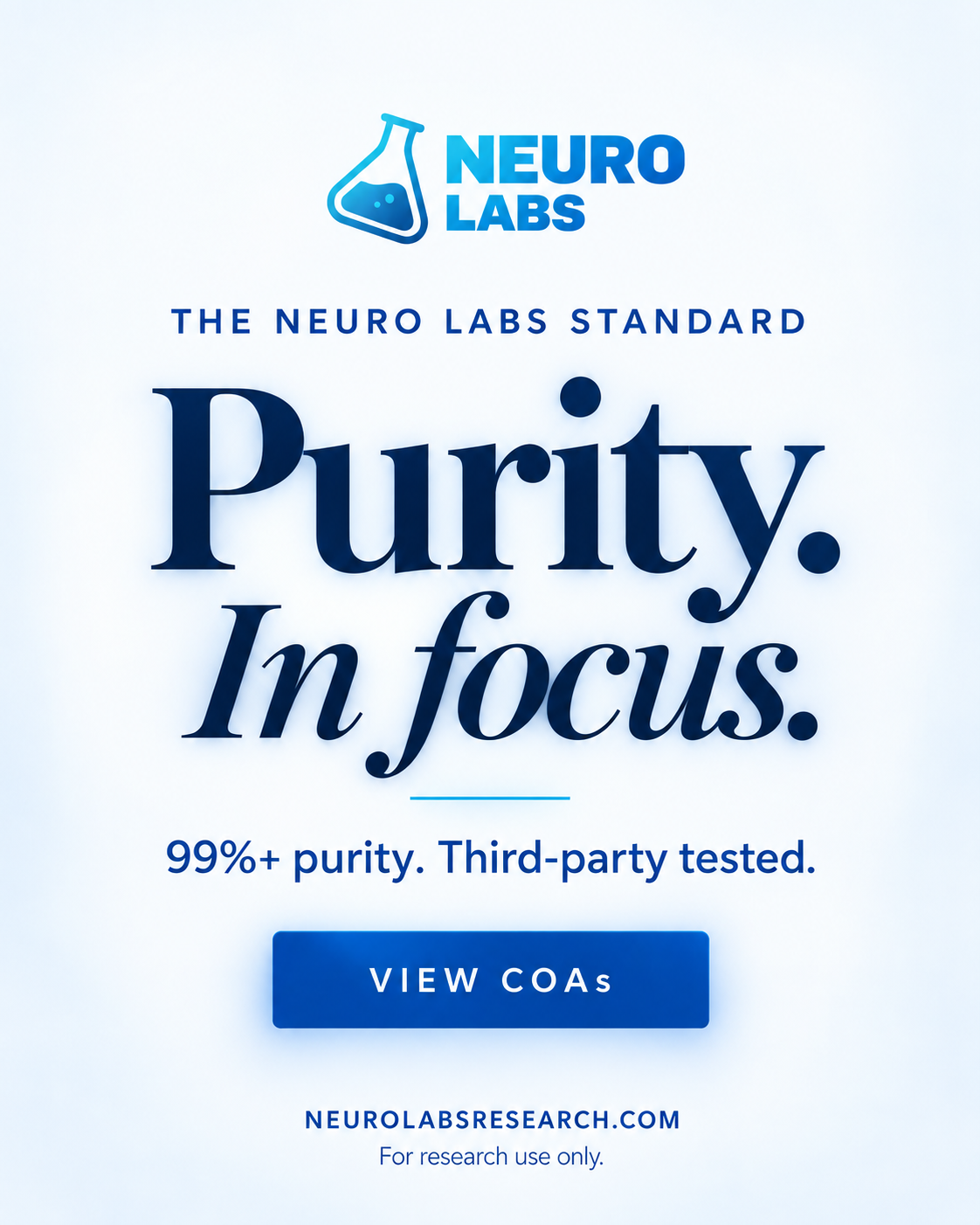 NL Facebook ad: NeuroLabs, Premium Research Peptides | ≥99% COA-Tested USA