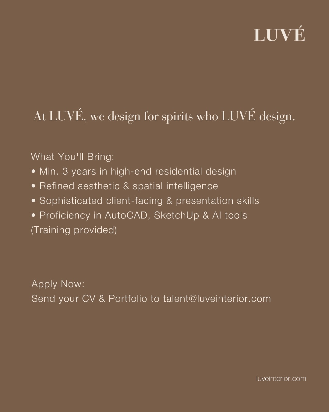 LUVÉ Design & Architecture Facebook ad: At LUVÉ, we design for spirits who LUVÉ…