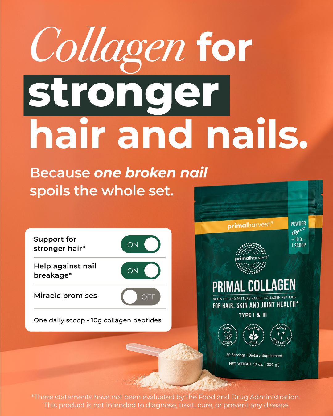 Primal Harvest Facebook ad: Hair and nails*: read the label
