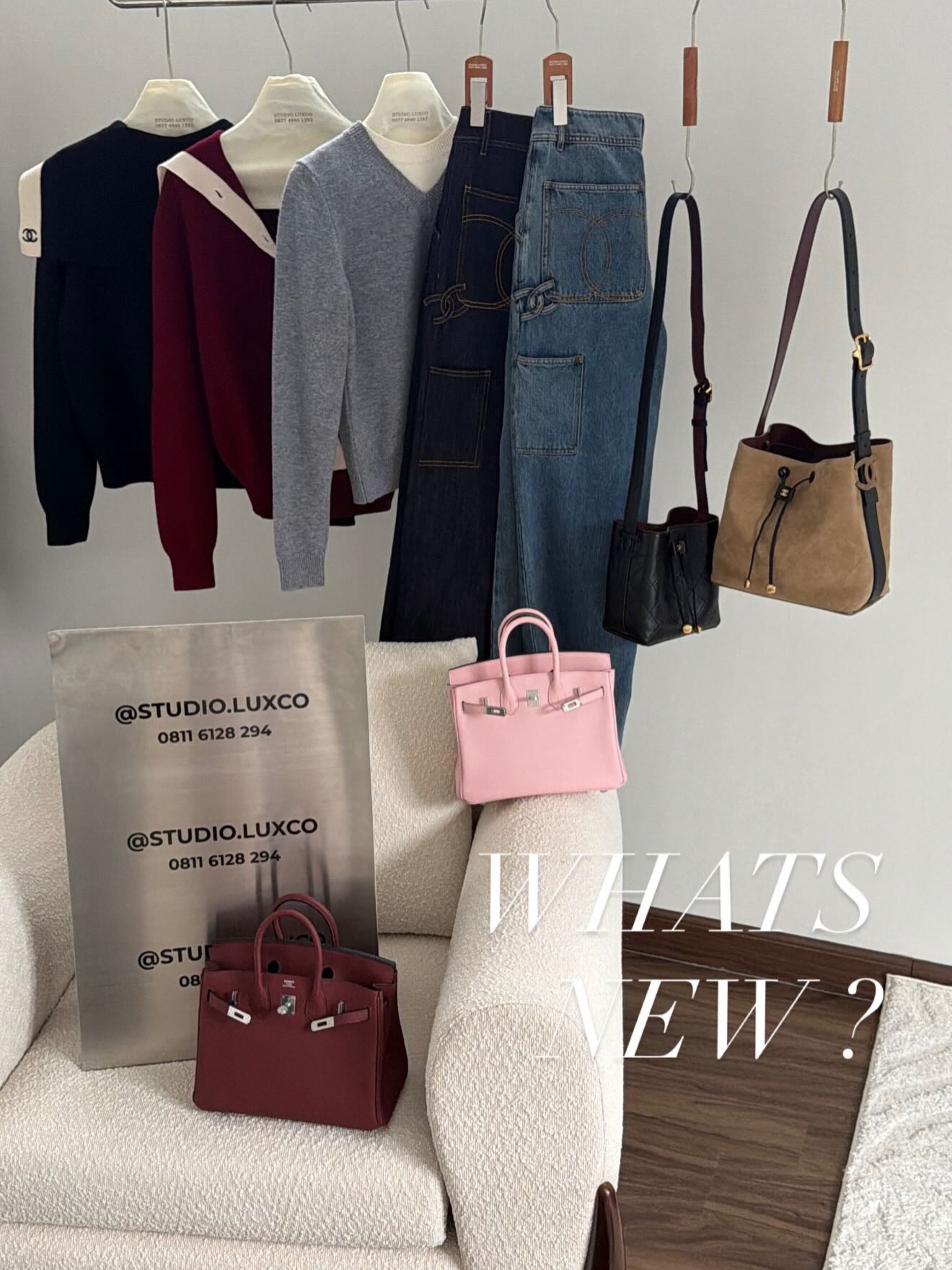 Studio Luxco Facebook ad: Our new arrivals, cashmere and wool sweater with…
