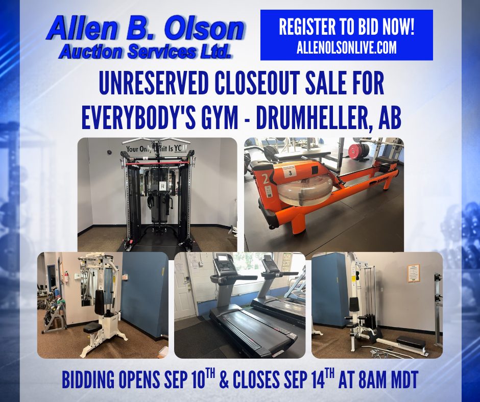 Allen B. Olson Auction Facebook ad: Online gym equipment closeout auction!