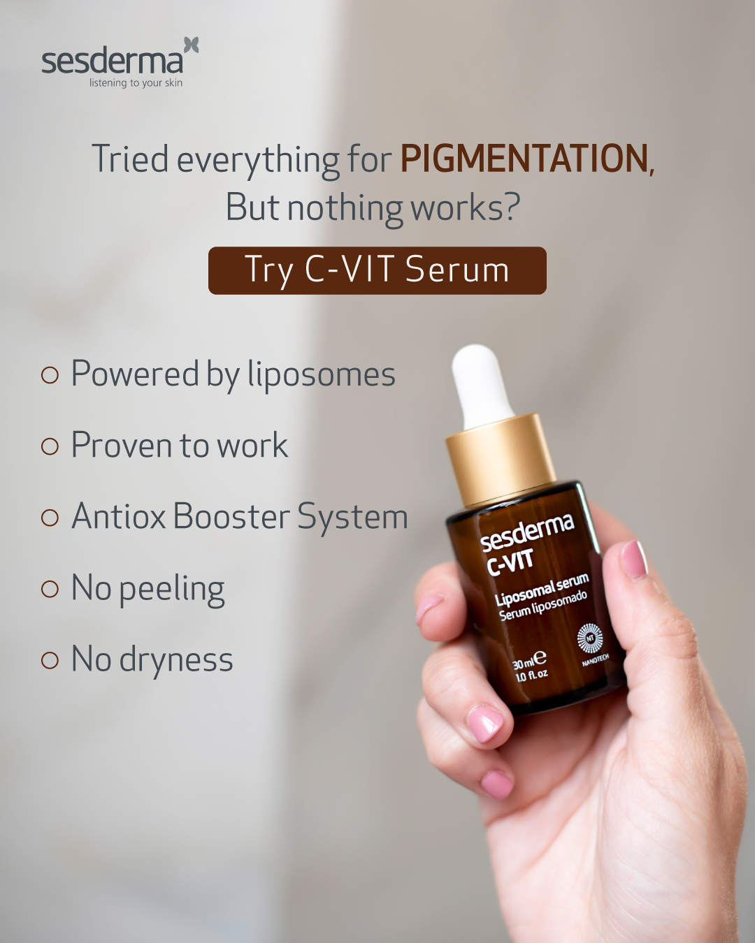 Sesderma India Facebook ad: Struggling with stubborn dark spots and pigmentation?