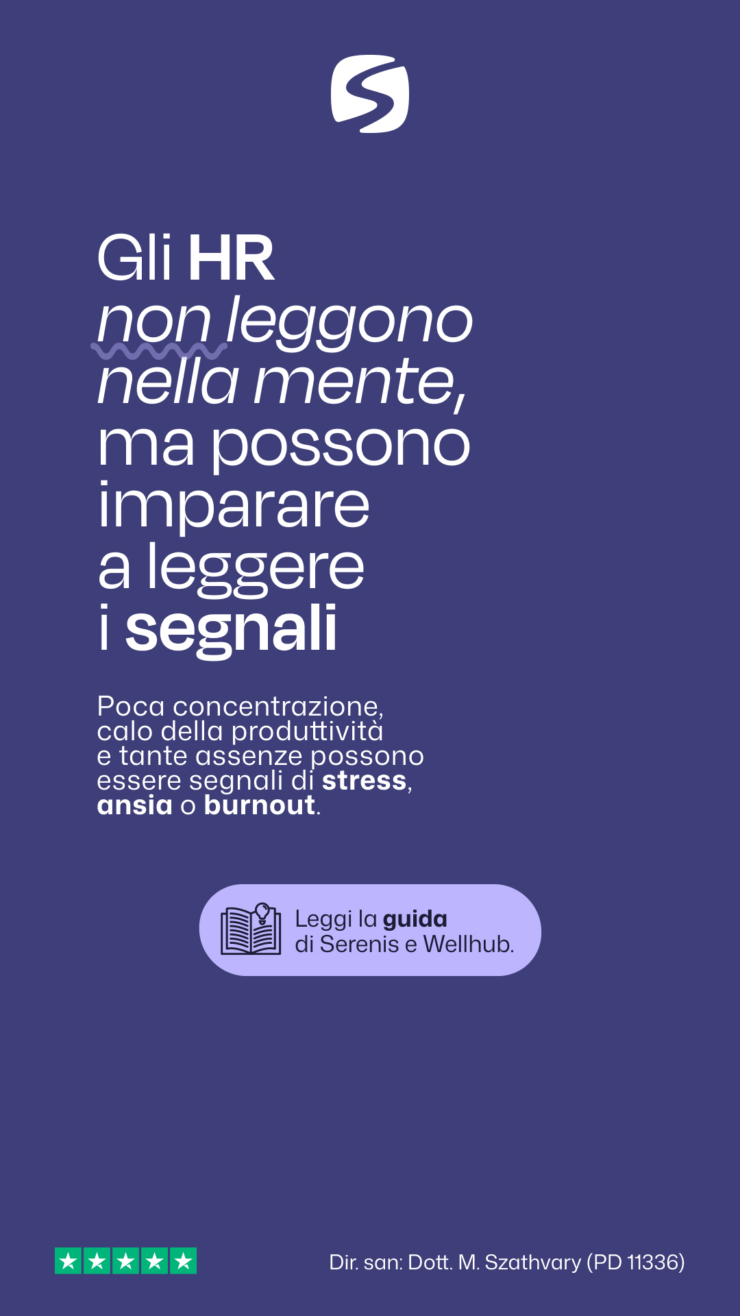 Serenis Facebook ad: Riconosci i segnali di stress nel team.