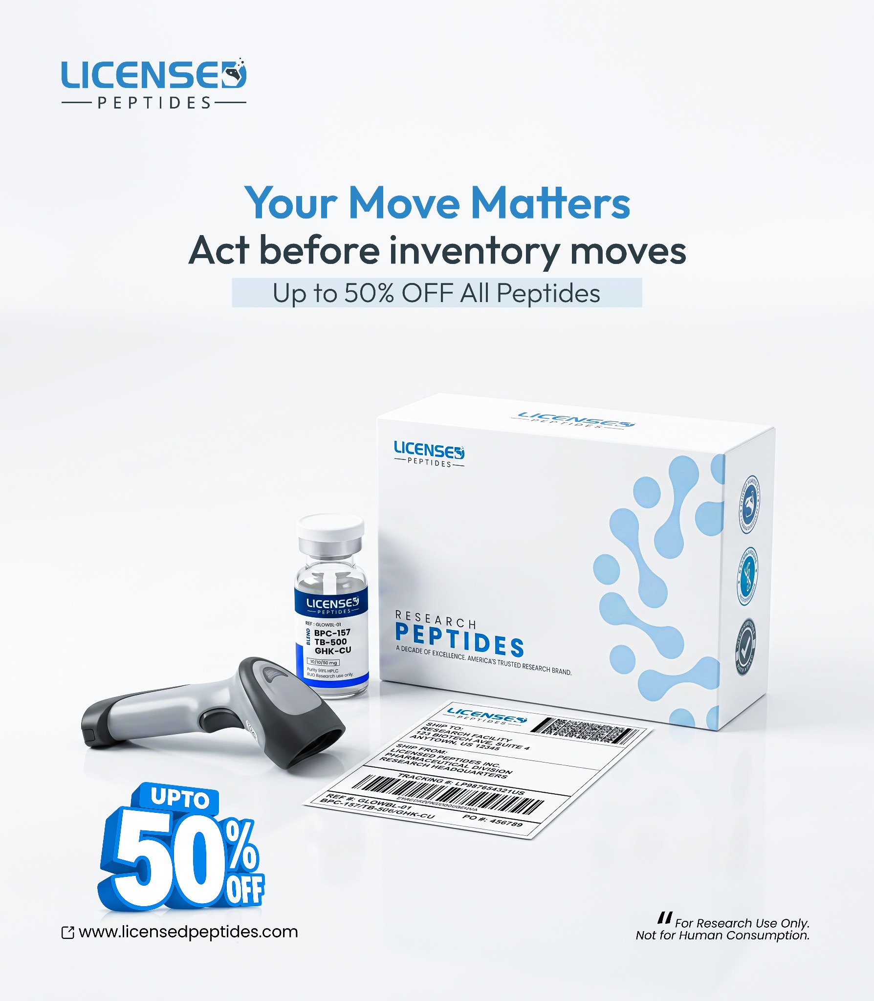 LicensedPeptides.com Facebook ad