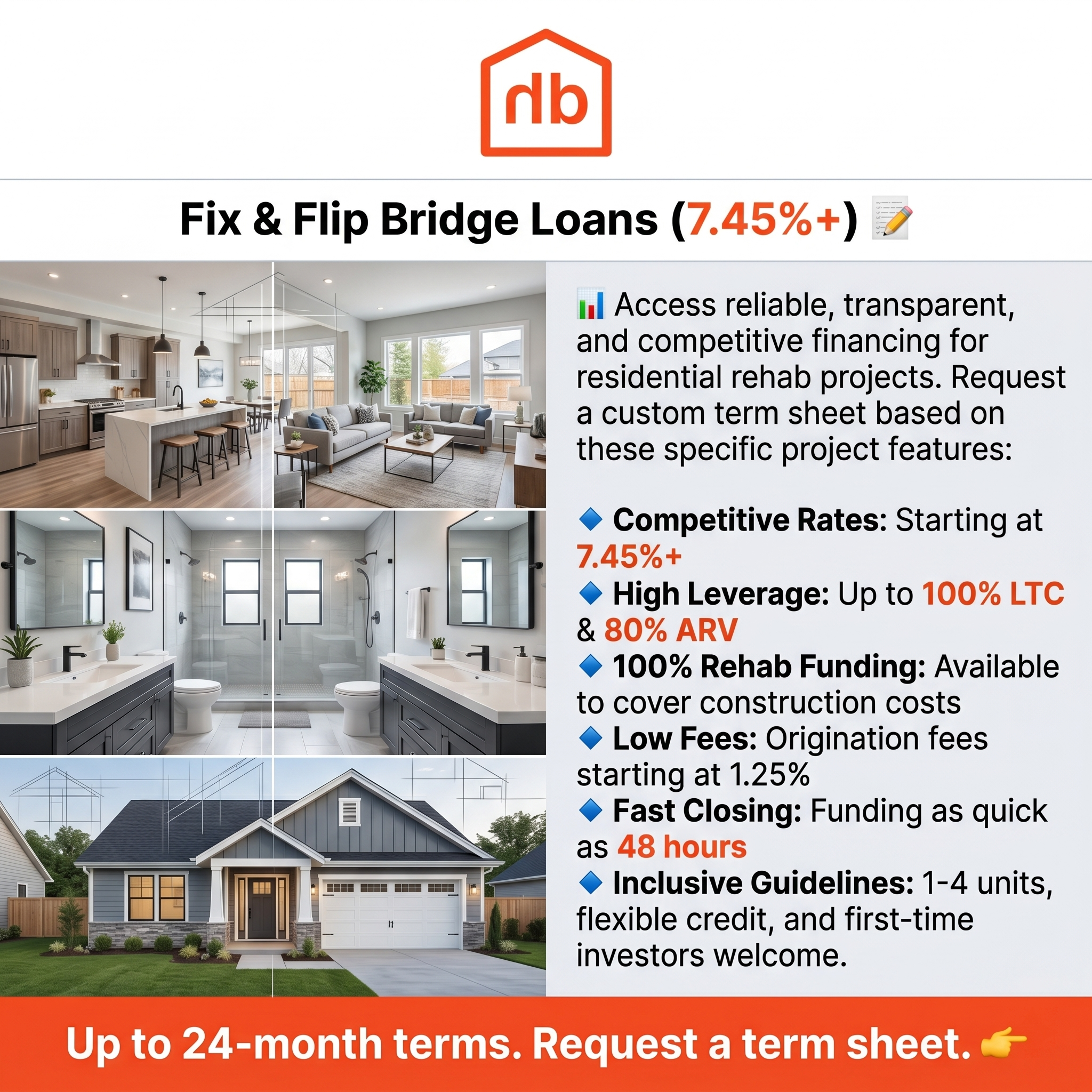 homebldr Facebook ad: Fix & Flip Bridge Loans (7.45%+)