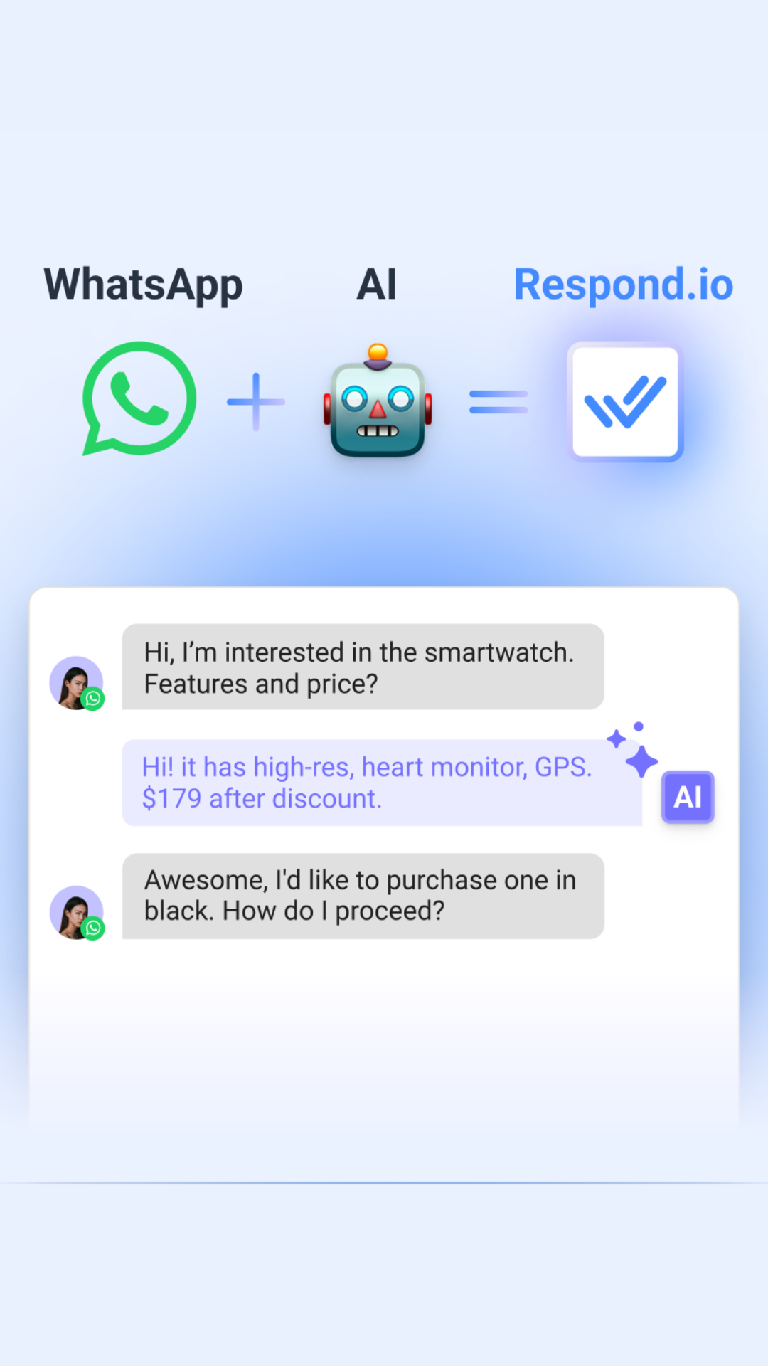 respond.io Facebook ad: Stop Losing Customers: Use WhatsApp and Respond.io