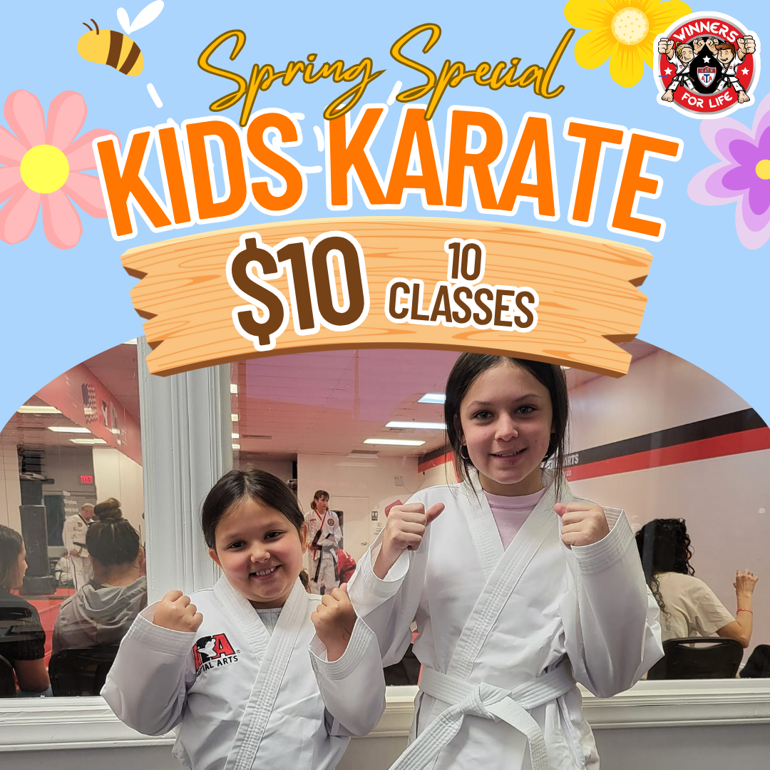 Winners for Life Martial Arts Ballantyne Facebook ad: Spring Into Confidence, Kids Martial Arts Starts Here!